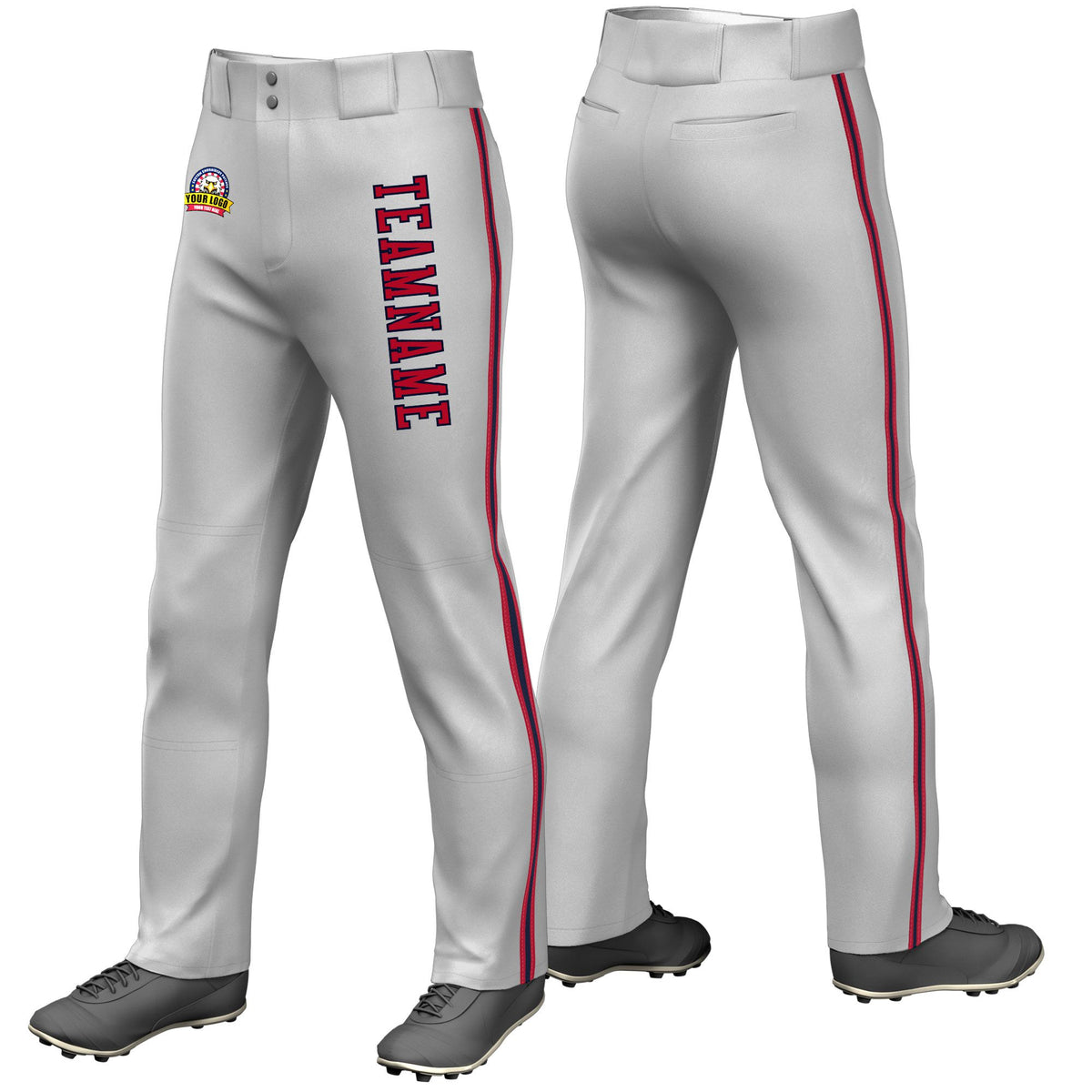 Custom Gray Red Navy-Red Classic Fit Stretch Practice Loose-fit Baseball Pants