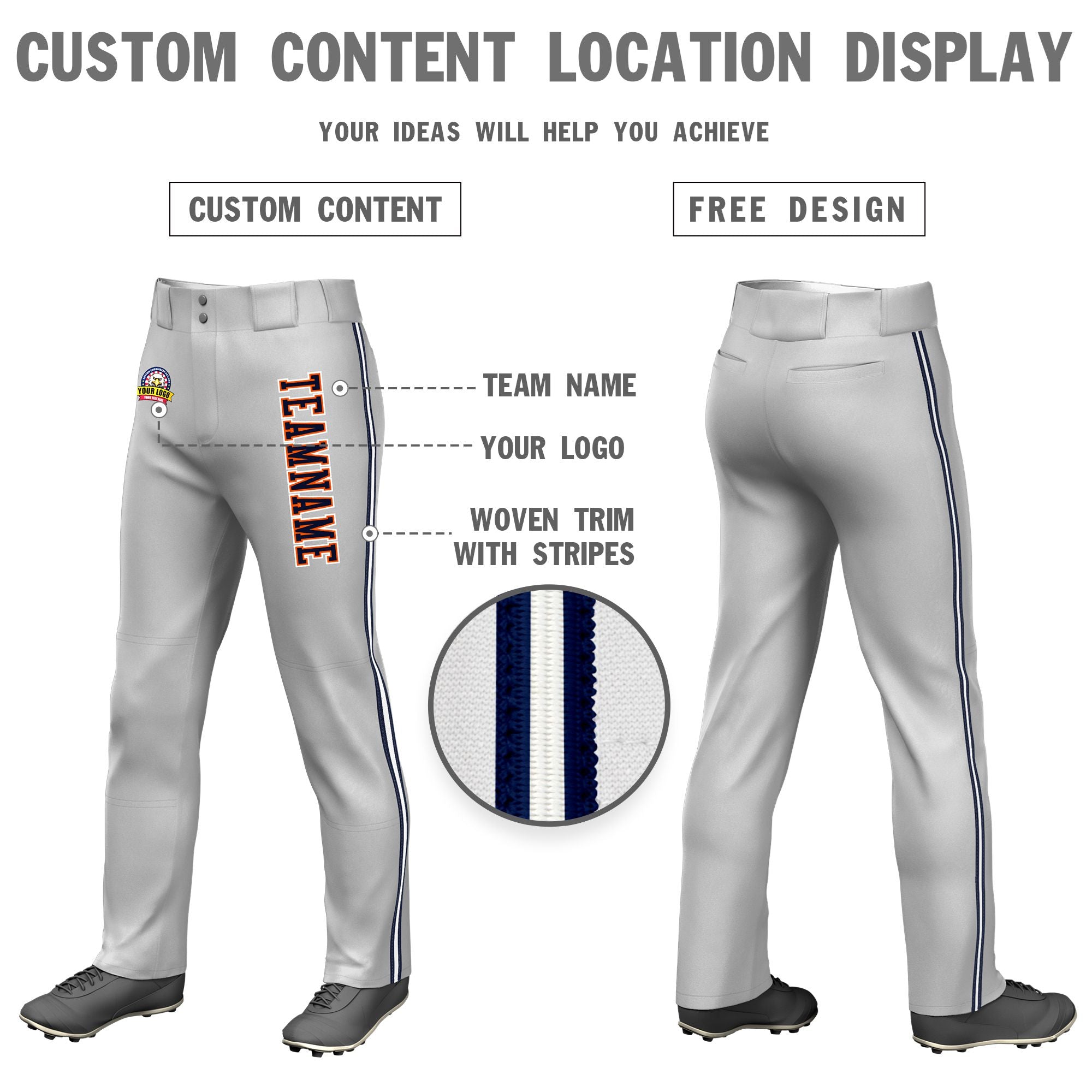 Custom Gray Navy White-Navy Classic Fit Stretch Practice Loose-fit Baseball Pants