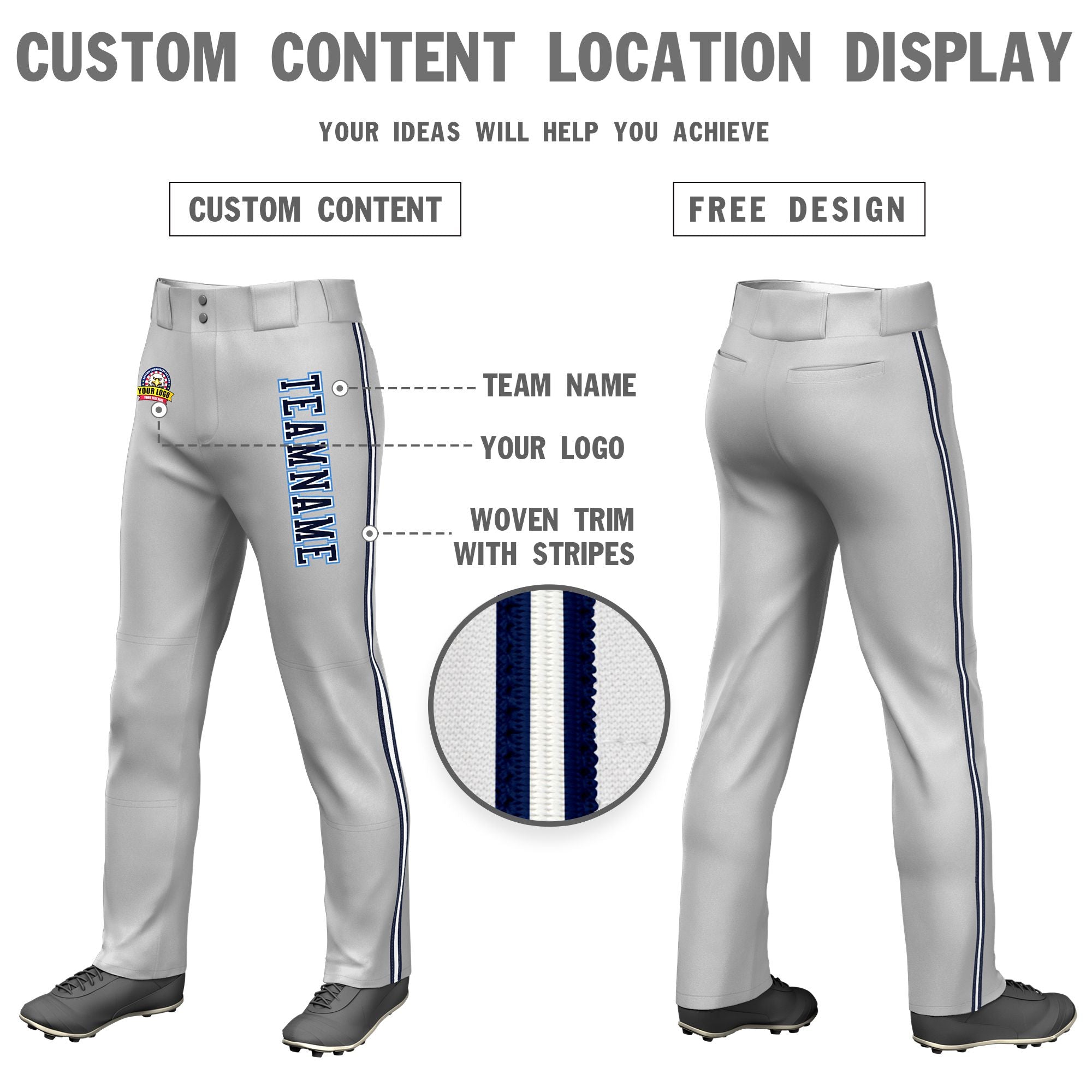 Custom Gray Navy White-Navy Classic Fit Stretch Practice Loose-fit Baseball Pants