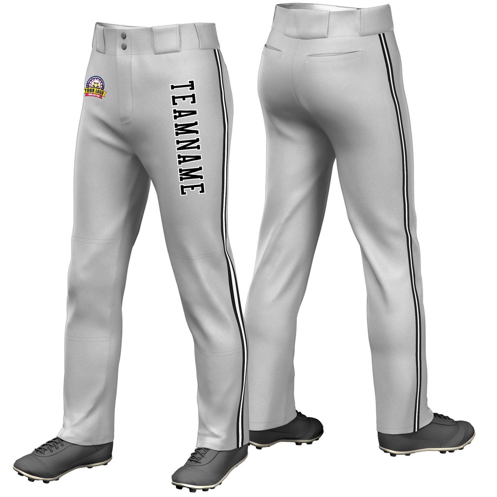 Custom Gray Black White-Black Classic Fit Stretch Practice Loose-fit Baseball Pants