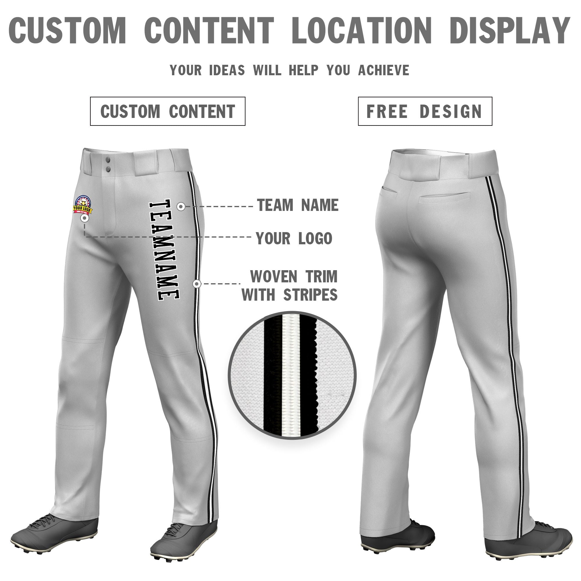 Custom Gray Black White-Black Classic Fit Stretch Practice Loose-fit Baseball Pants