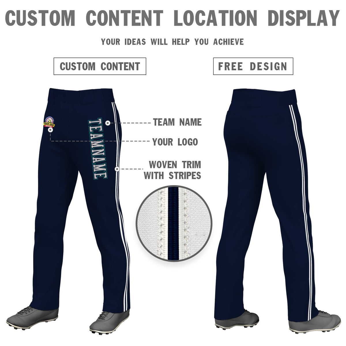 Custom Navy White Navy-White Classic Fit Stretch Practice Loose-fit Baseball Pants