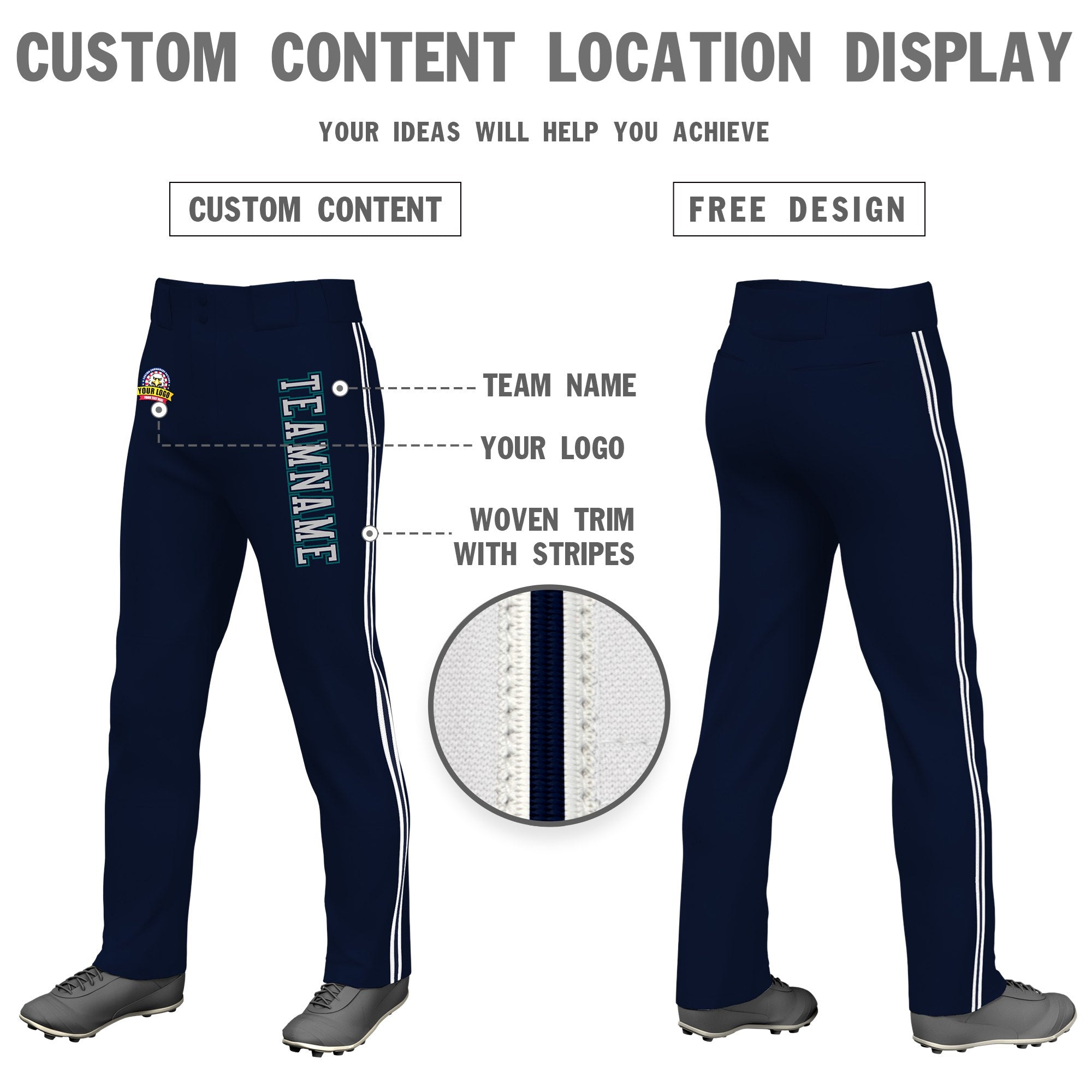 Custom Navy White Navy-White Classic Fit Stretch Practice Loose-fit Baseball Pants