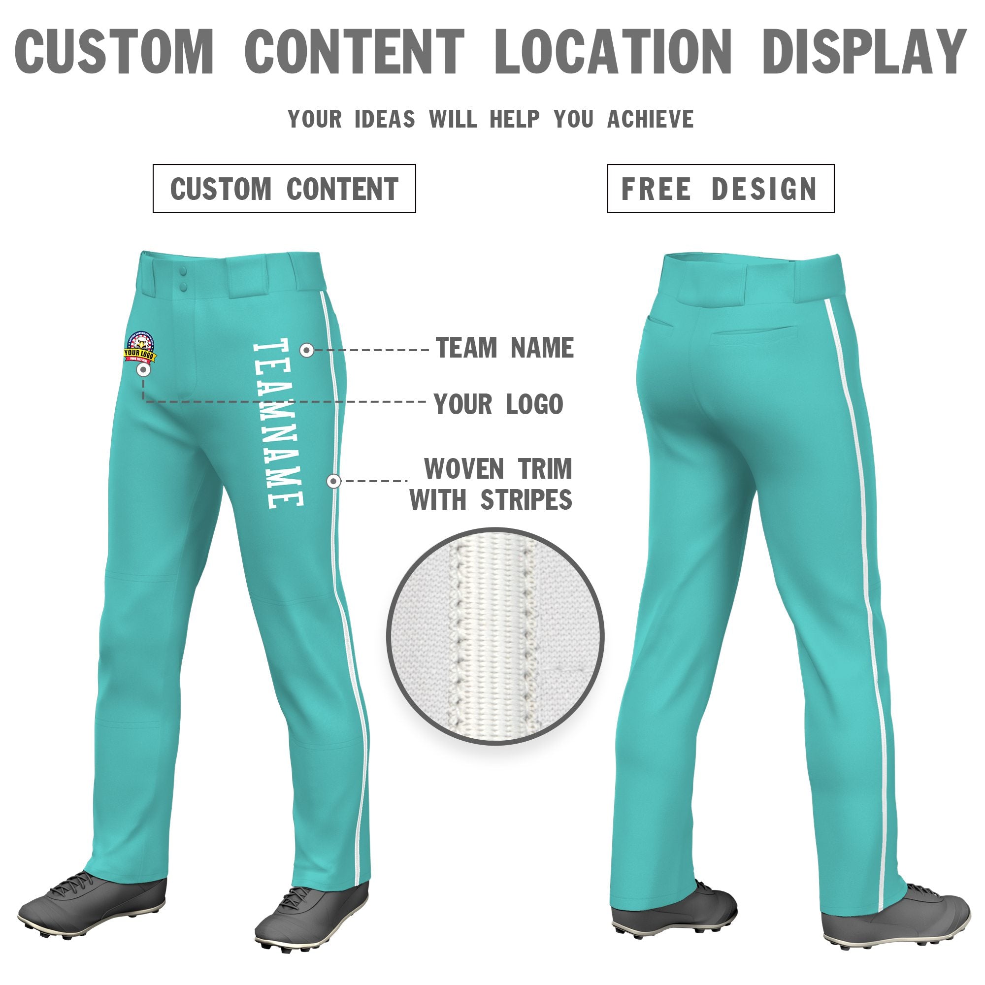 Custom Bright Green White Classic Fit Stretch Practice Loose-fit Baseball Pants