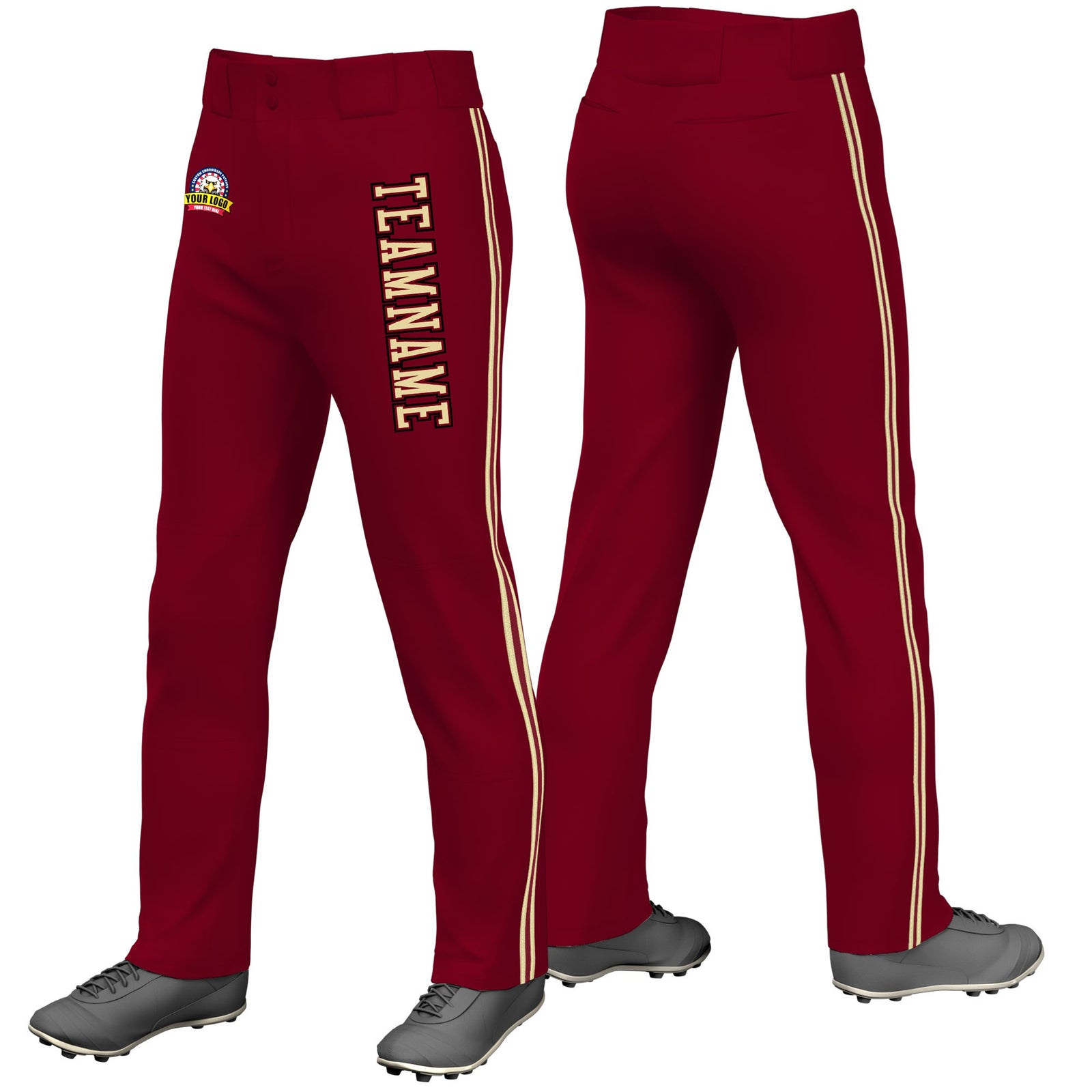 Custom Crimson Khaki Crimson-Khaki Classic Fit Stretch Practice Loose-fit Baseball Pants