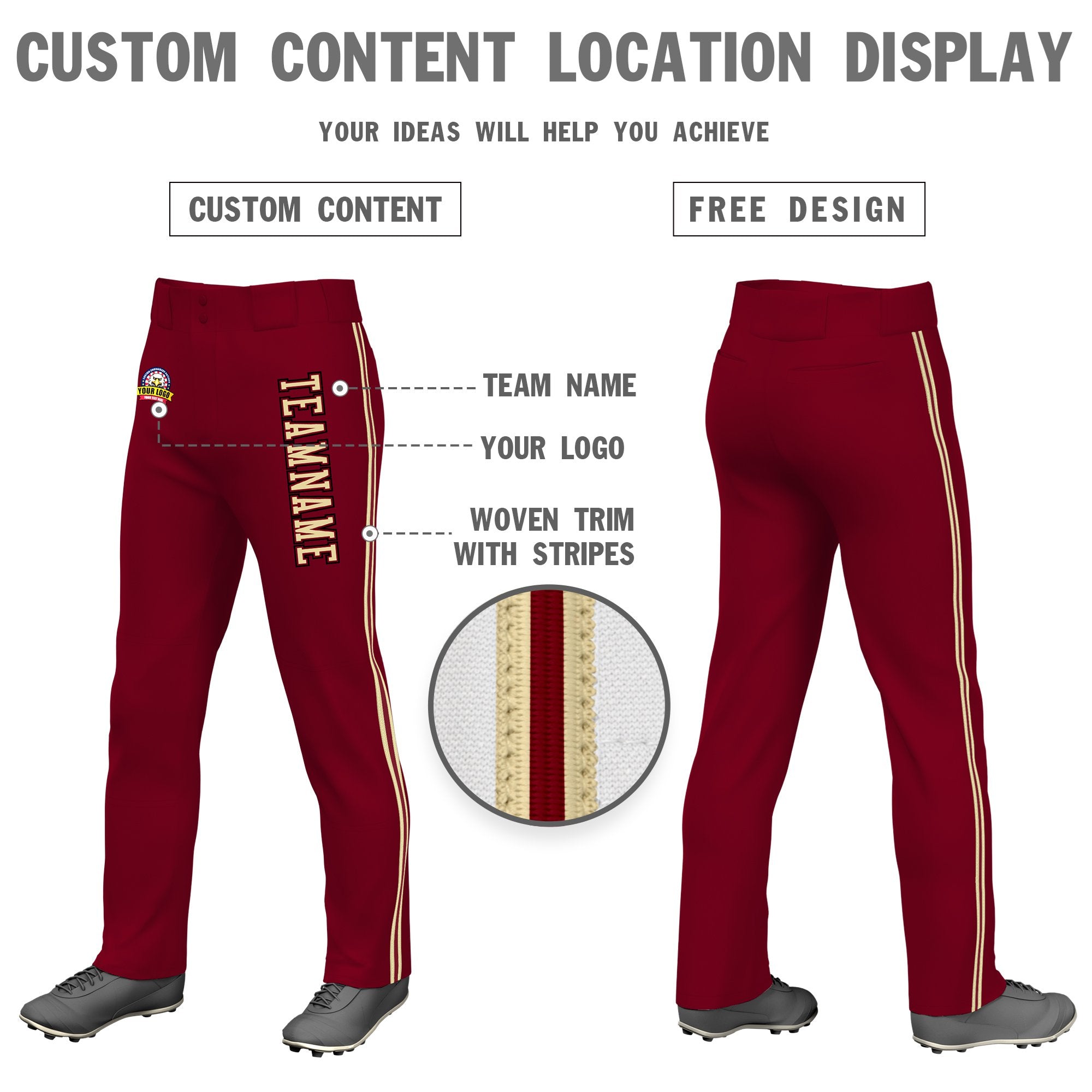 Custom Crimson Khaki Crimson-Khaki Classic Fit Stretch Practice Loose-fit Baseball Pants