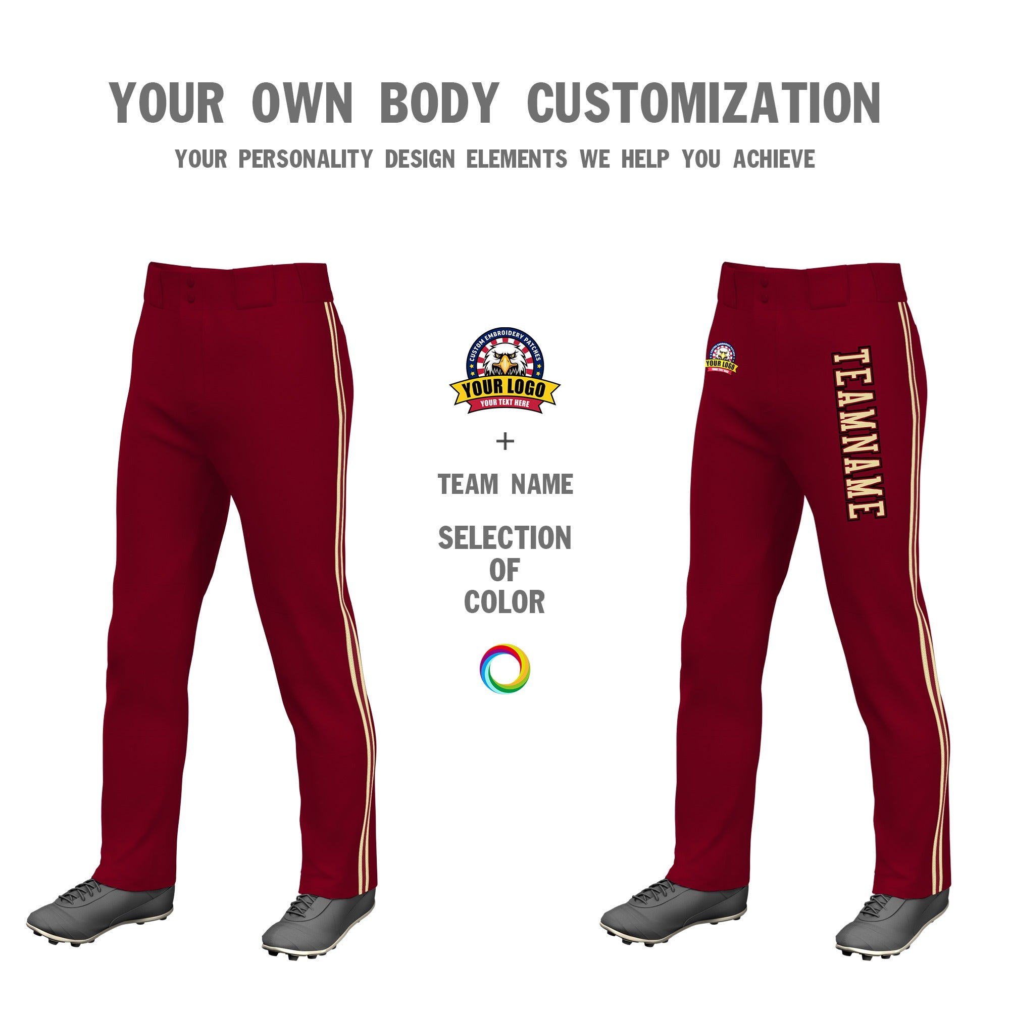 Custom Crimson Khaki Crimson-Khaki Classic Fit Stretch Practice Loose-fit Baseball Pants