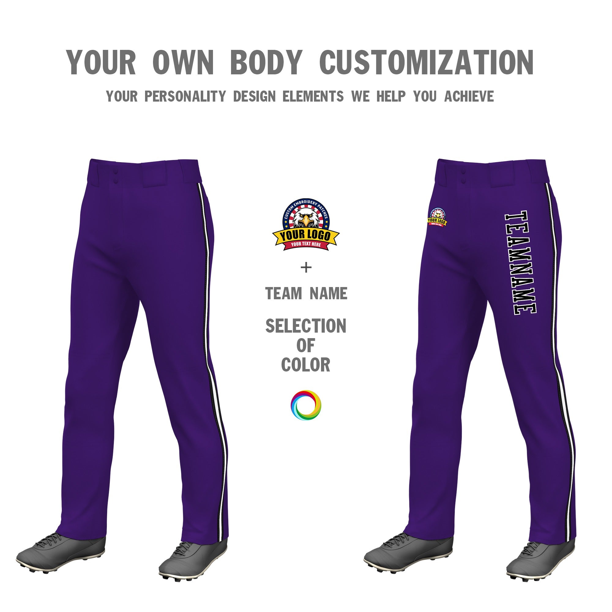 Custom Purple Black White-Black Classic Fit Stretch Practice Loose-fit Baseball Pants