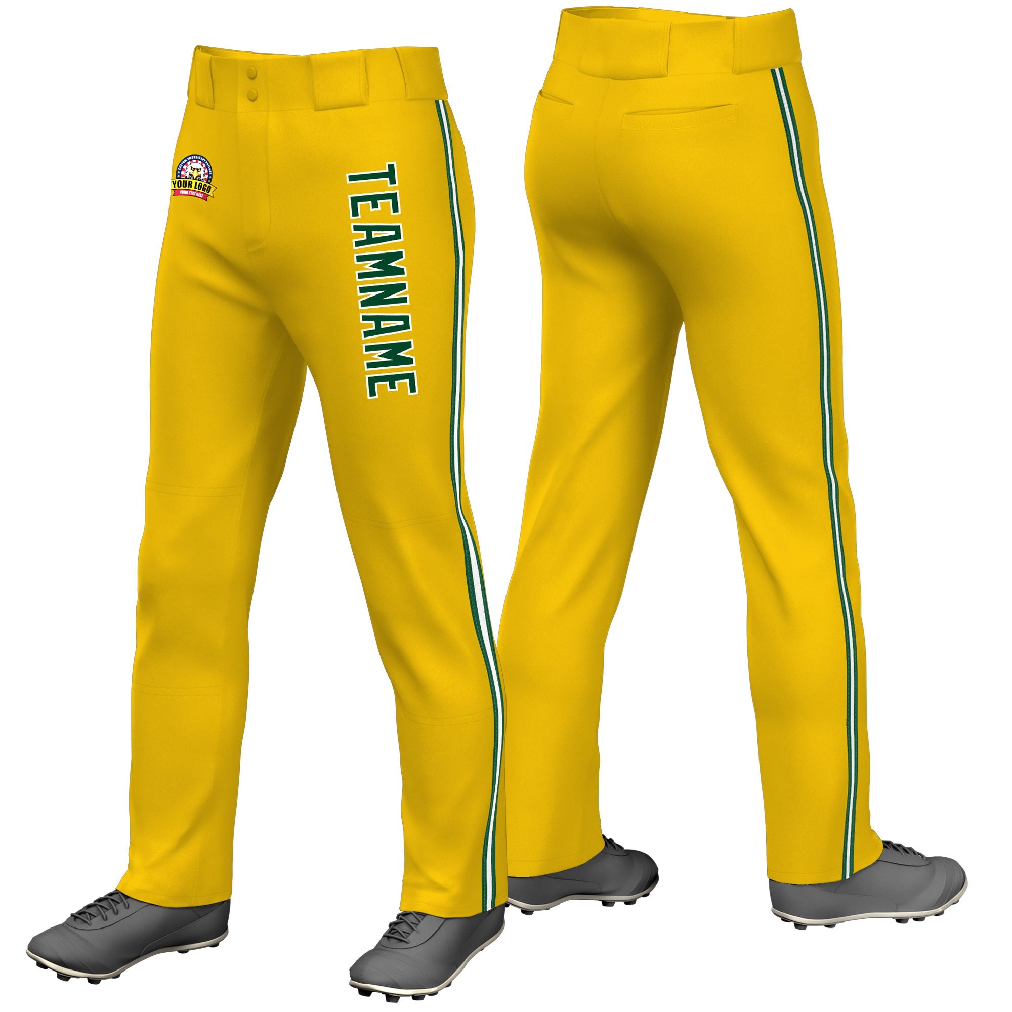 Custom Gold01 Green White-Green Classic Fit Stretch Practice Loose-fit Baseball Pants