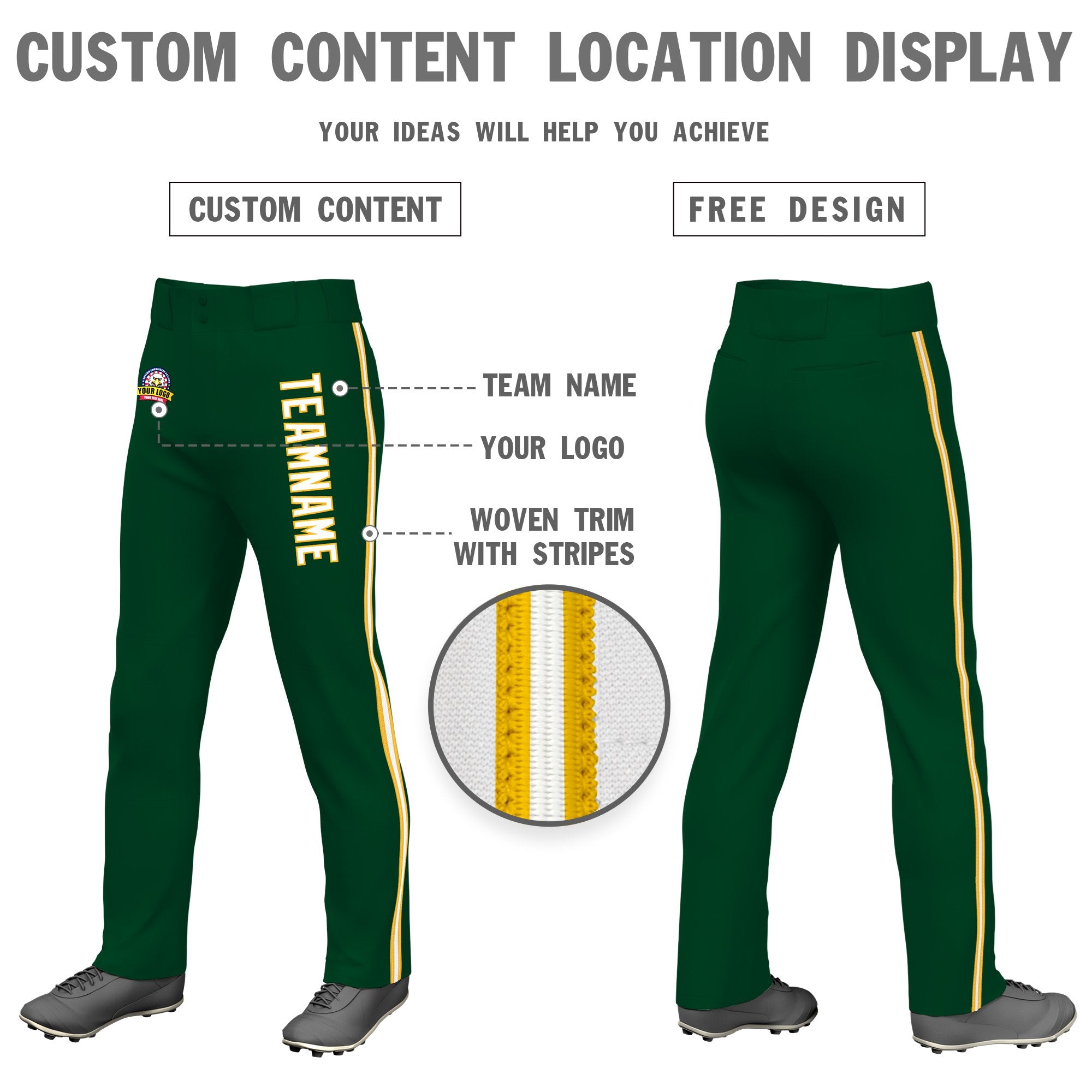 Custom Green Gold01 White-Gold01 Classic Fit Stretch Practice Loose-fit Baseball Pants