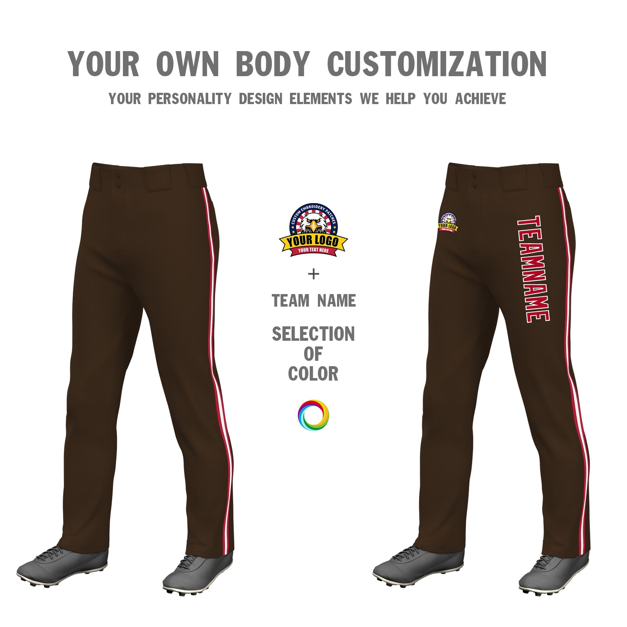 Custom Brown Red White-Red Classic Fit Stretch Practice Loose-fit Baseball Pants