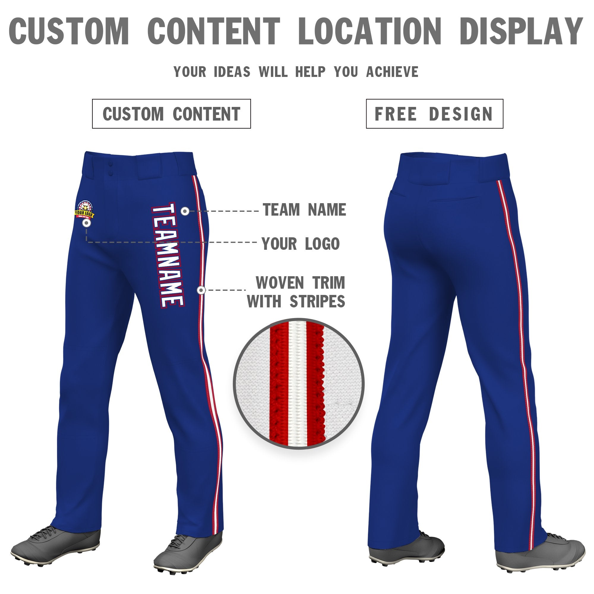 Custom Royal Blue Red White-Red Classic Fit Stretch Practice Loose-fit Baseball Pants