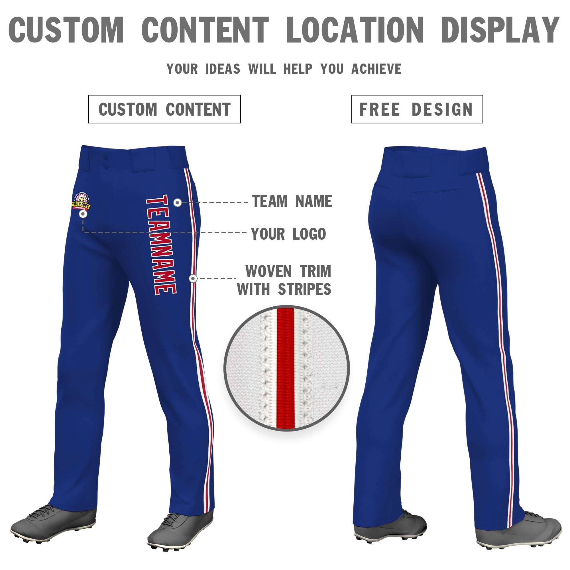 Custom Royal Blue White Red-White Classic Fit Stretch Practice Loose-fit Baseball Pants