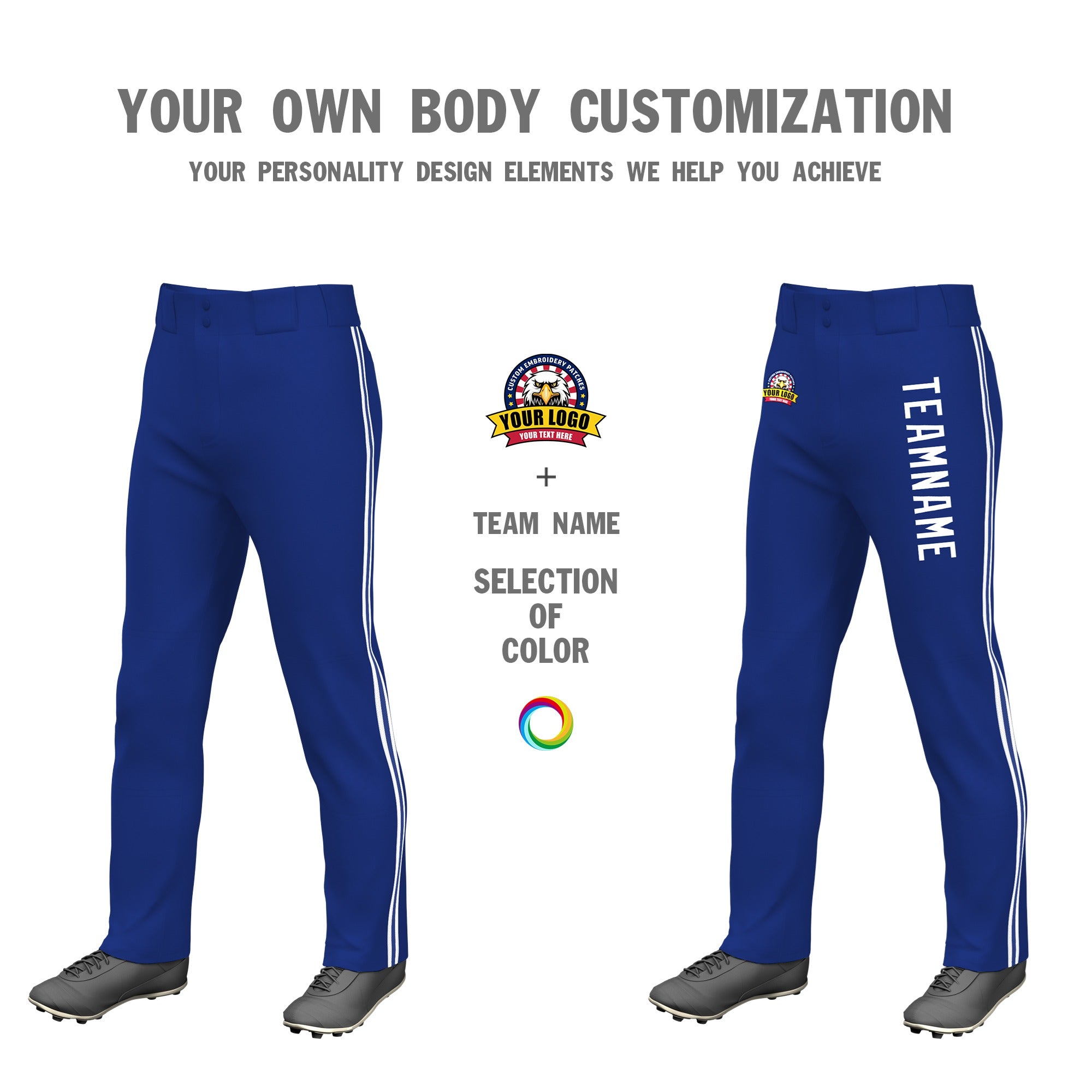 Custom Royal Blue White Royal Blue-White Classic Fit Stretch Practice Loose-fit Baseball Pants