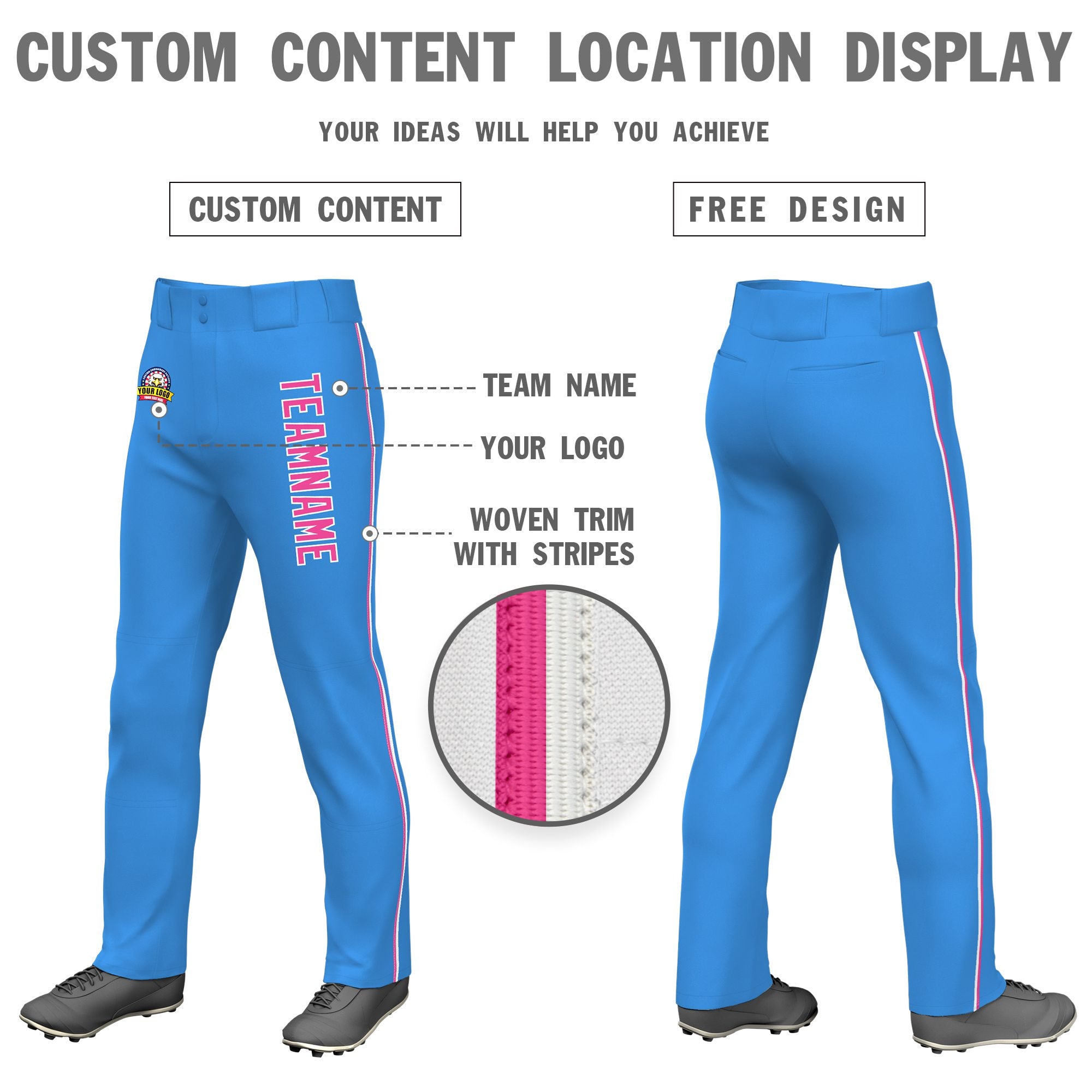 Custom Powder Blue Pink White Classic Fit Stretch Practice Loose-fit Baseball Pants