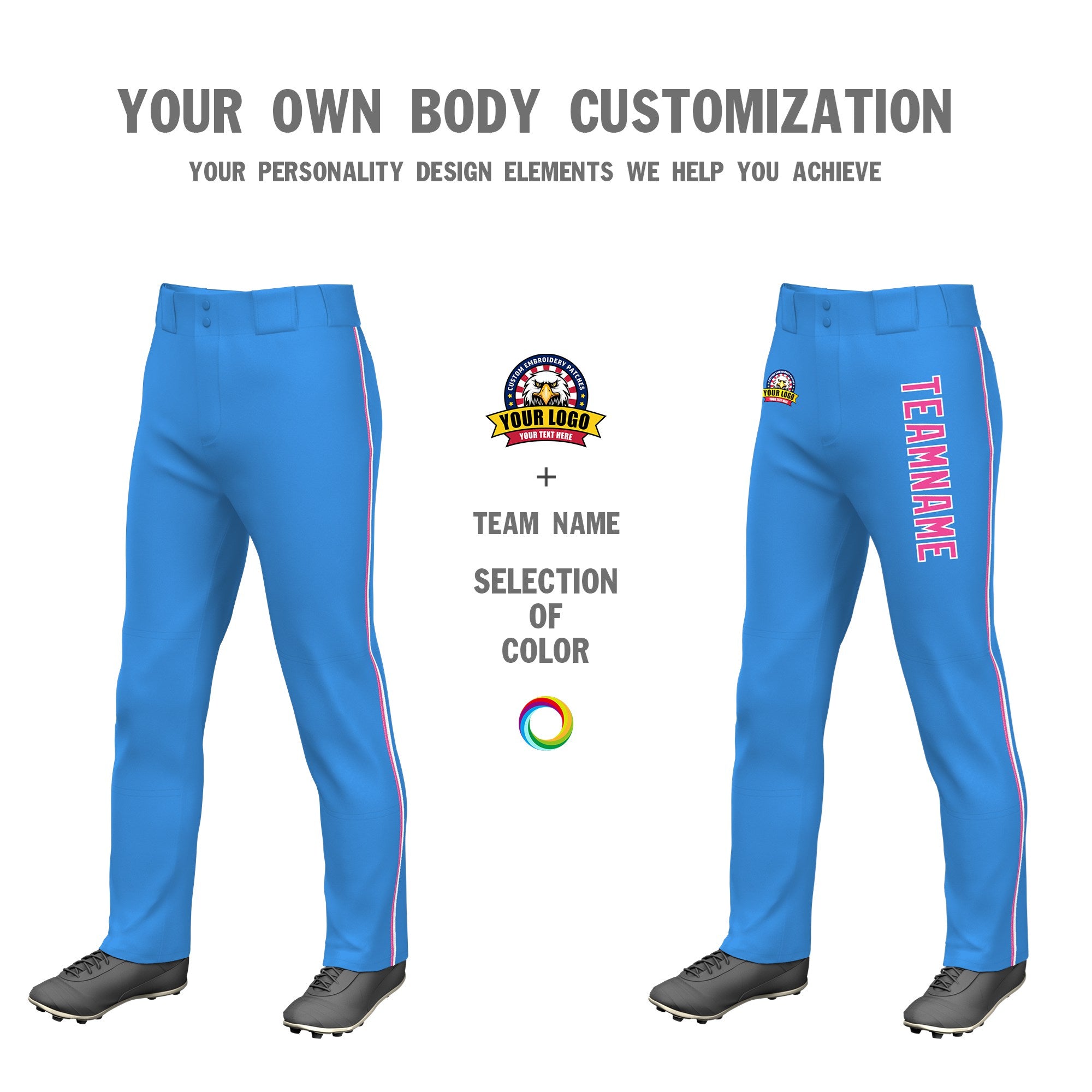 Custom Powder Blue Pink White Classic Fit Stretch Practice Loose-fit Baseball Pants