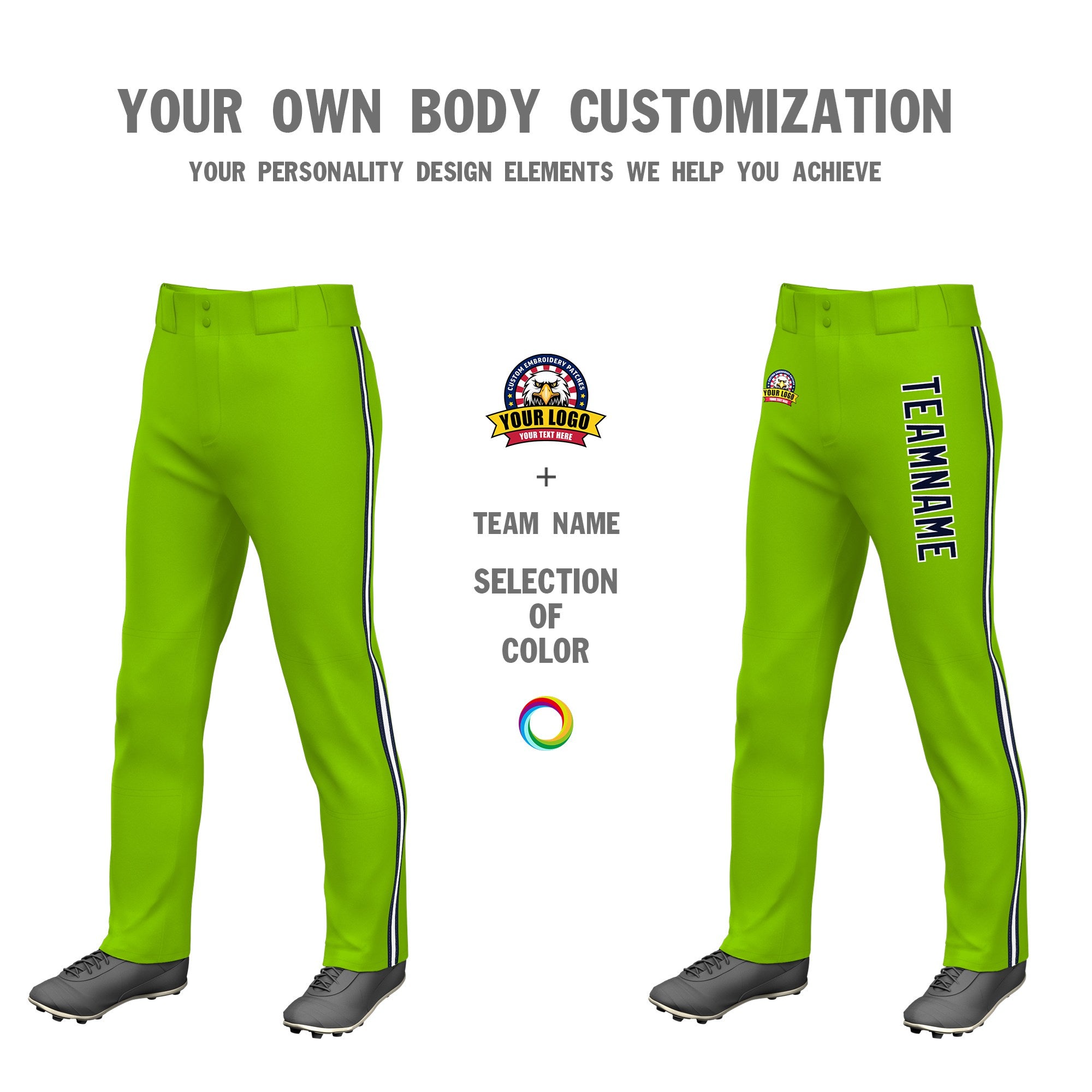 Custom Neon Green Navy White-Navy Classic Fit Stretch Practice Loose-fit Baseball Pants