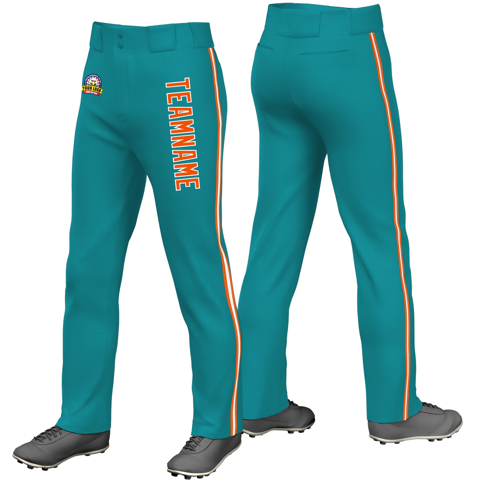 Custom Aqua Orange White-Orange Classic Fit Stretch Practice Loose-fit Baseball Pants