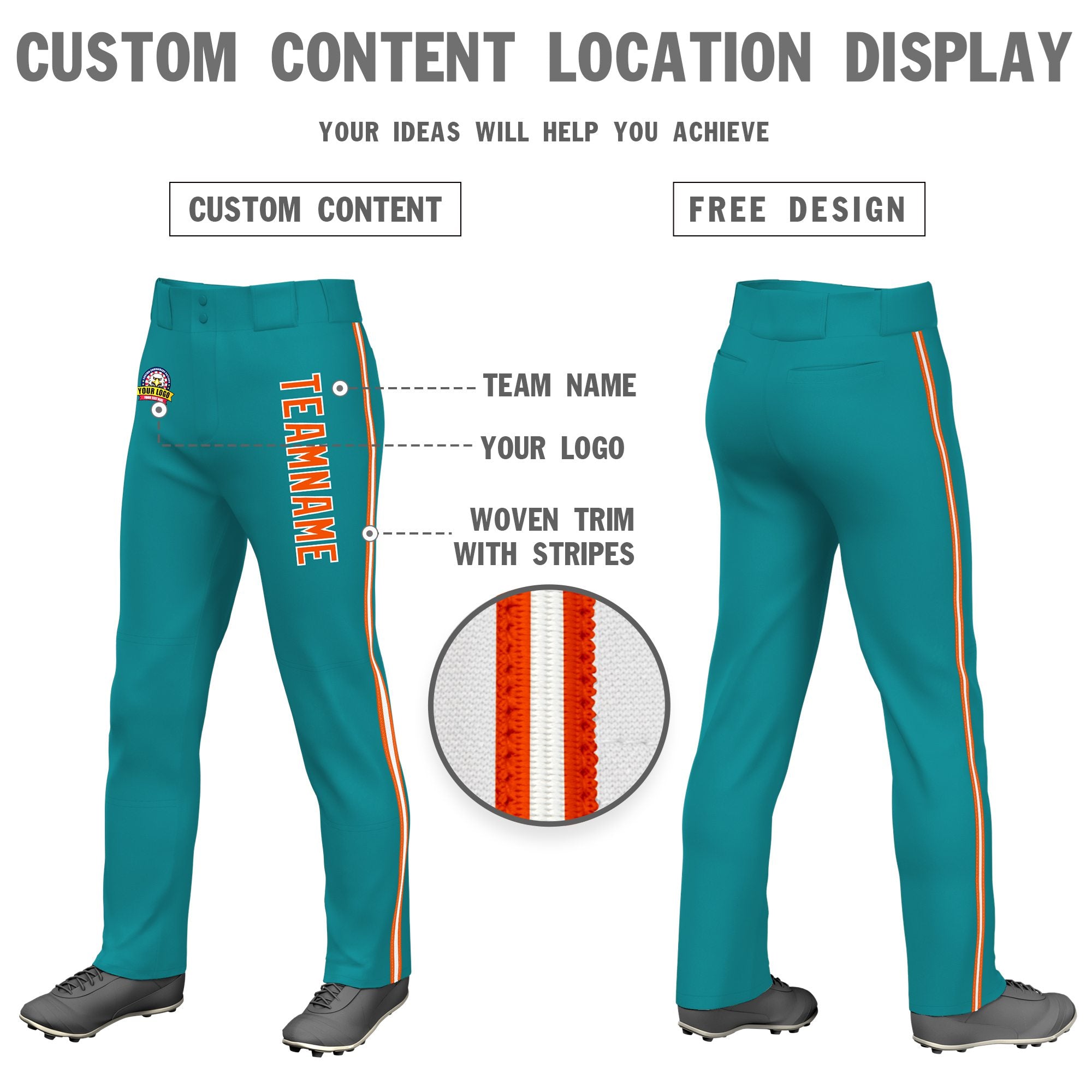 Custom Aqua Orange White-Orange Classic Fit Stretch Practice Loose-fit Baseball Pants