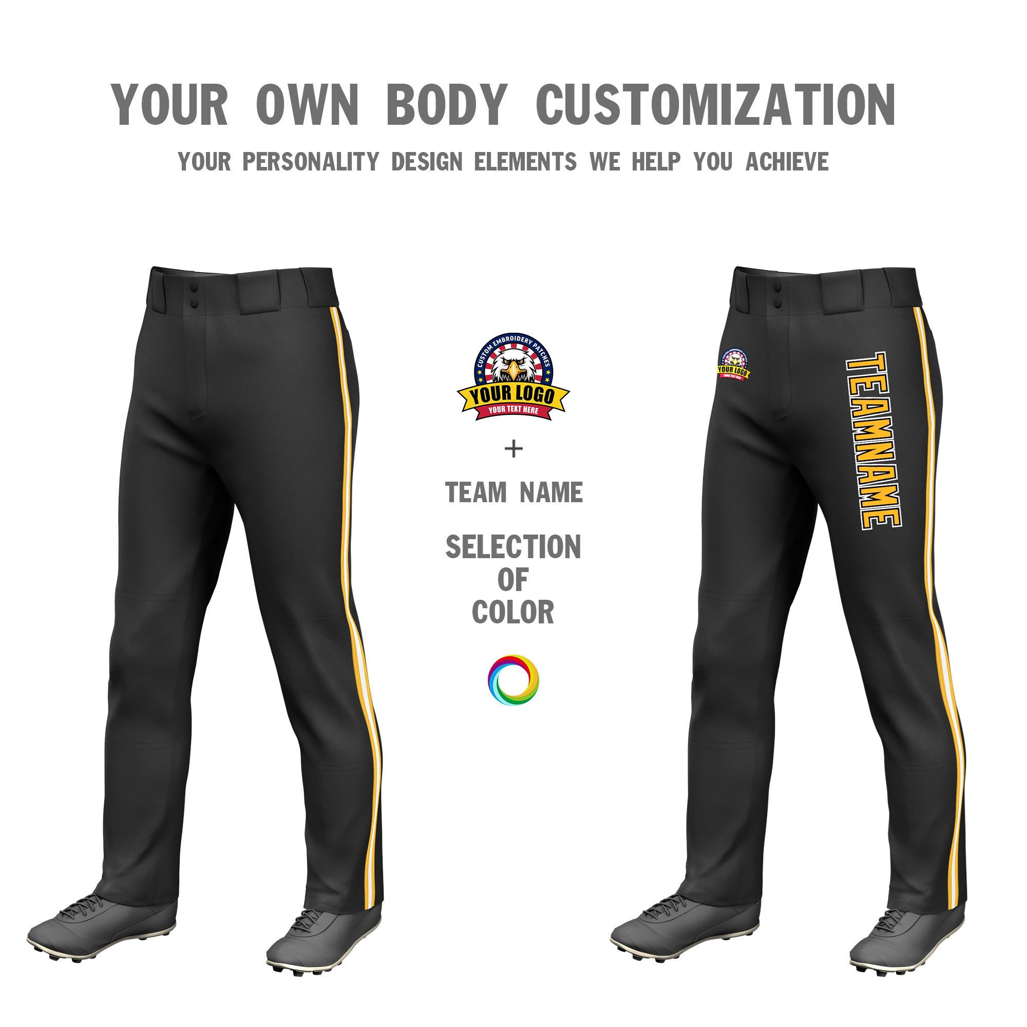 Custom Black Gold01 White-Gold01 Classic Fit Stretch Practice Loose-fit Baseball Pants