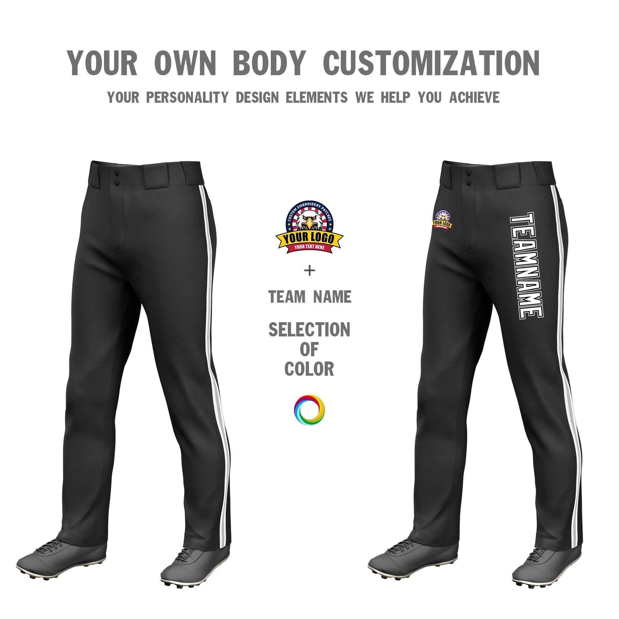 Custom Black White Gray-White Classic Fit Stretch Practice Loose-fit Baseball Pants