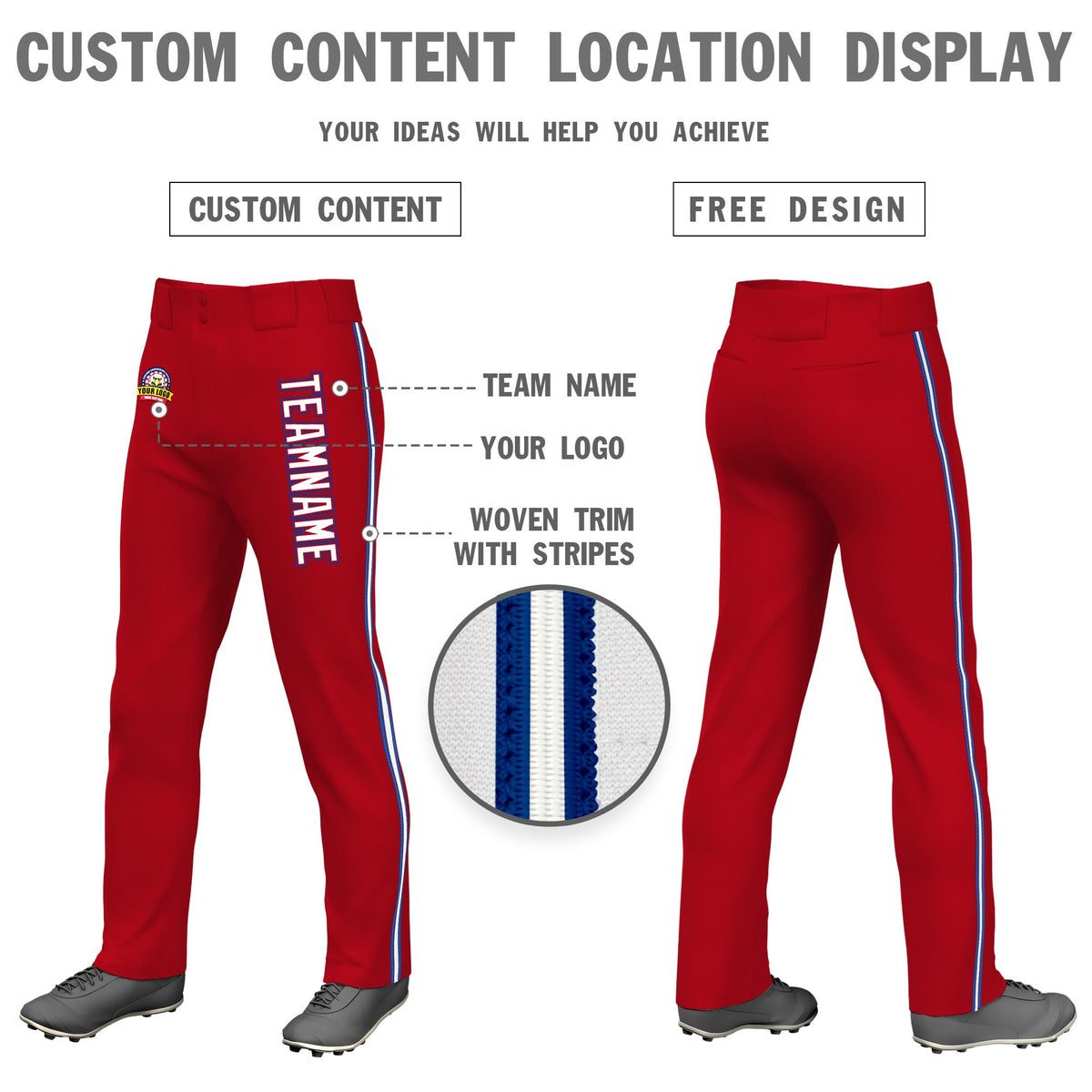 Custom Red Royal Blue White-Royal Blue Classic Fit Stretch Practice Loose-fit Baseball Pants