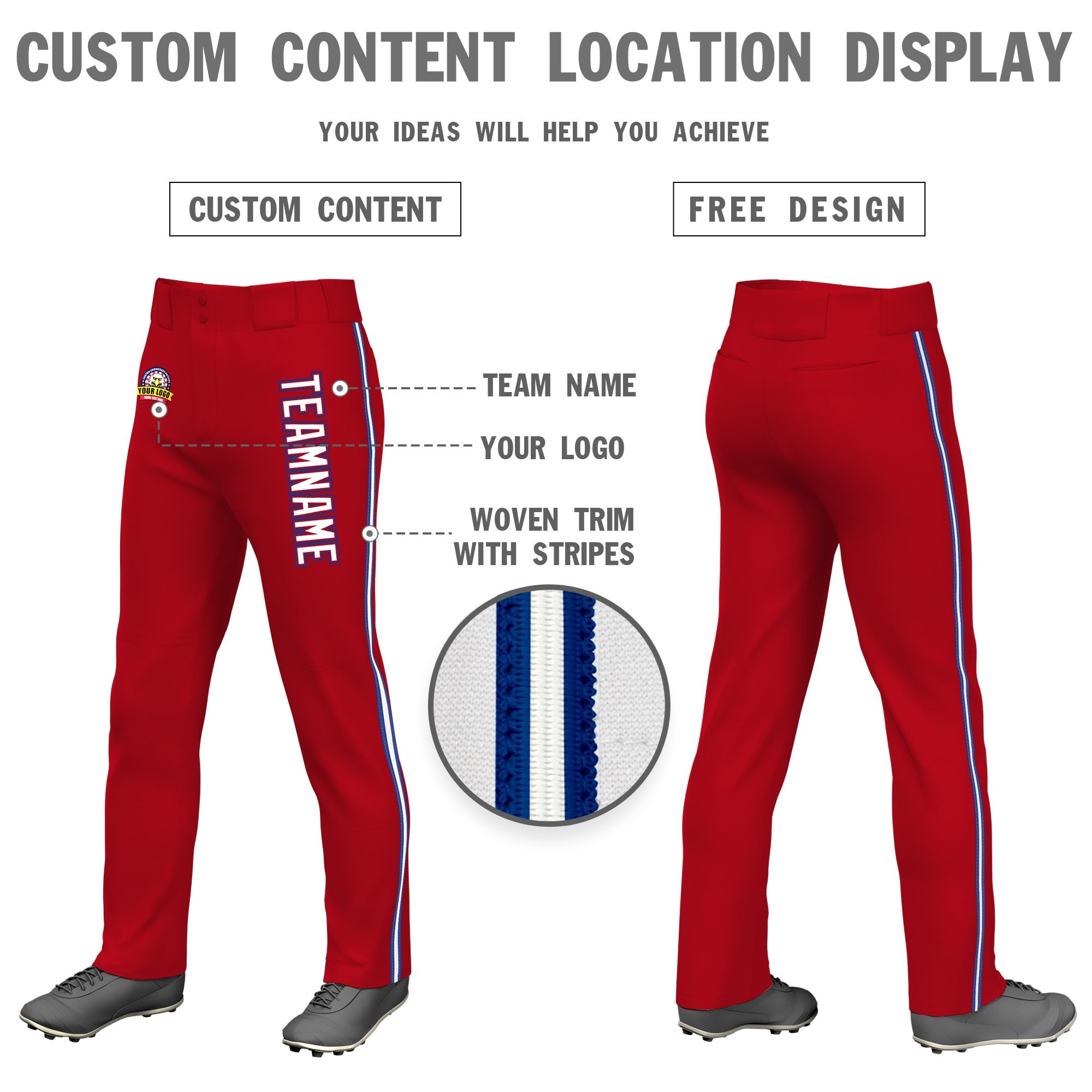 Custom Red Royal Blue White-Royal Blue Classic Fit Stretch Practice Loose-fit Baseball Pants