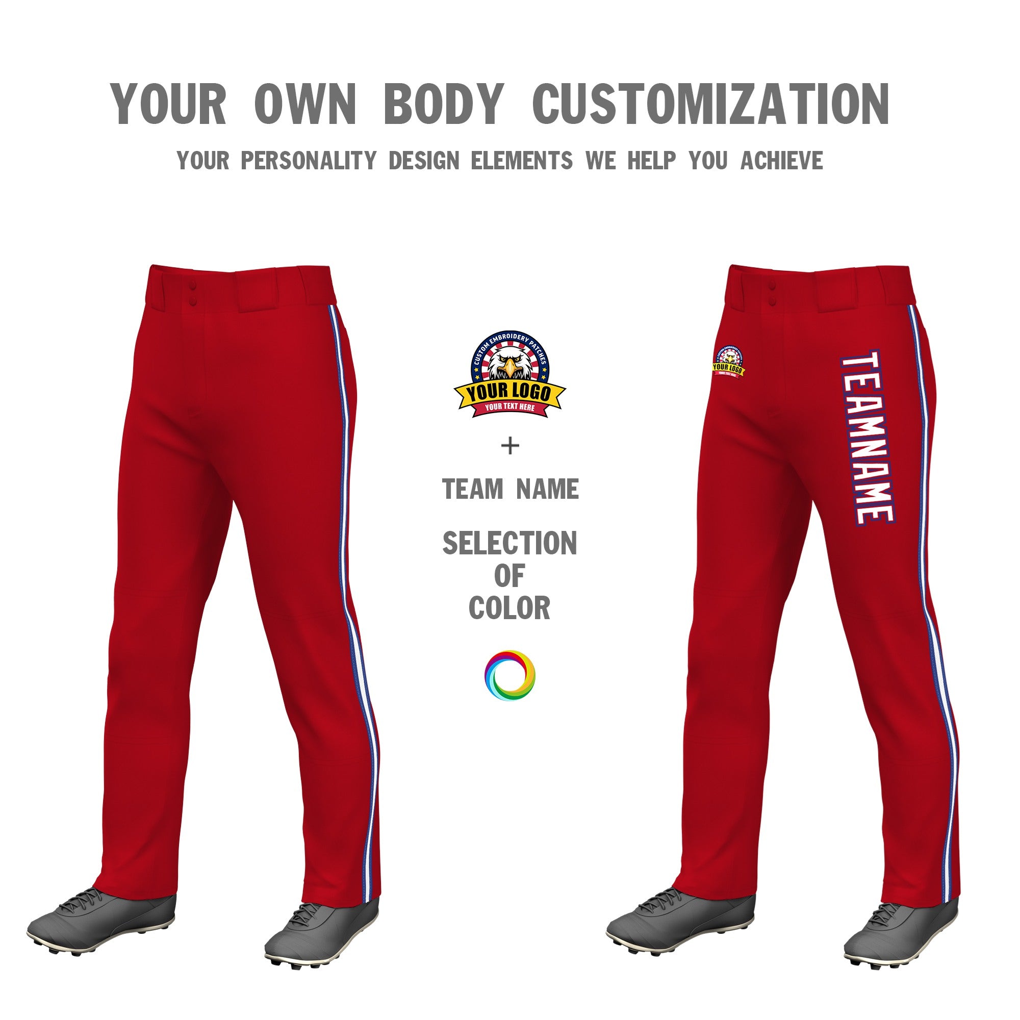 Custom Red Royal Blue White-Royal Blue Classic Fit Stretch Practice Loose-fit Baseball Pants