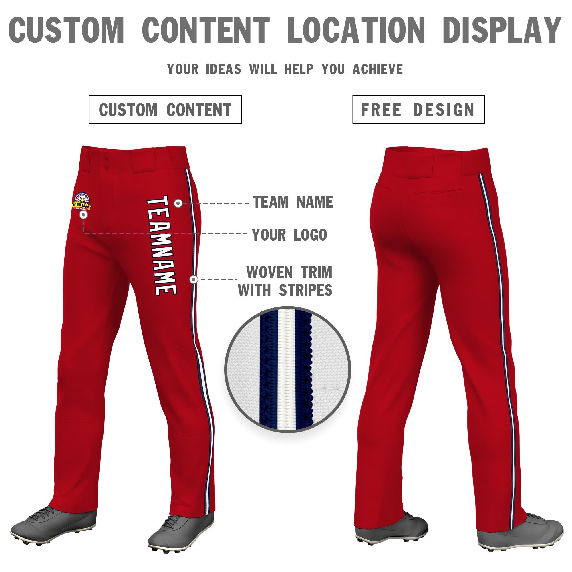 Custom Red Navy White-Navy Classic Fit Stretch Practice Loose-fit Baseball Pants