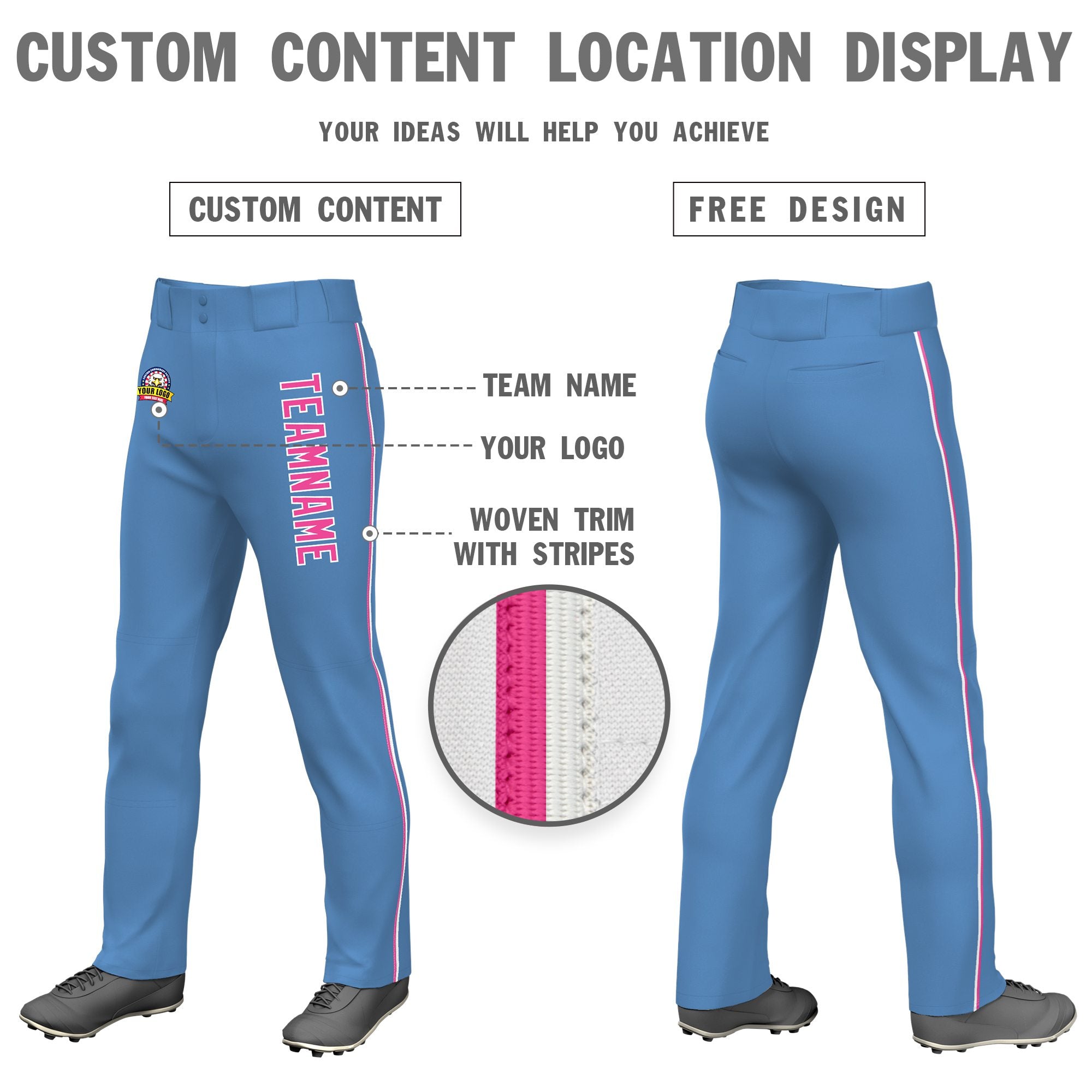 Custom Light Blue Pink White Classic Fit Stretch Practice Loose-fit Baseball Pants