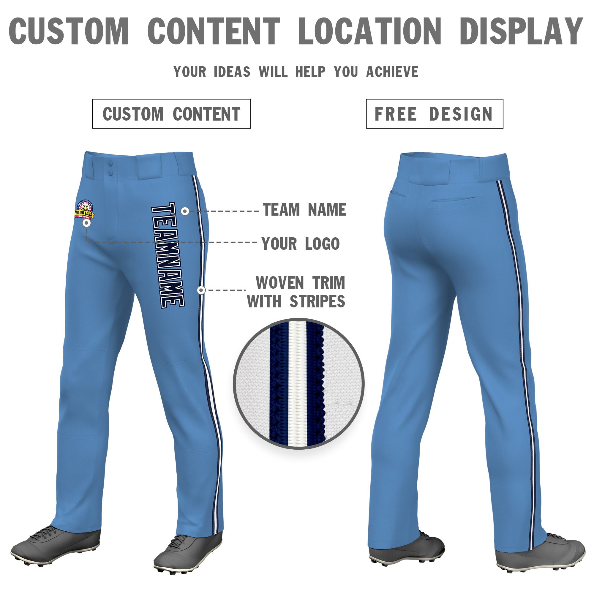 Custom Light Blue Navy White-Navy Classic Fit Stretch Practice Loose-fit Baseball Pants