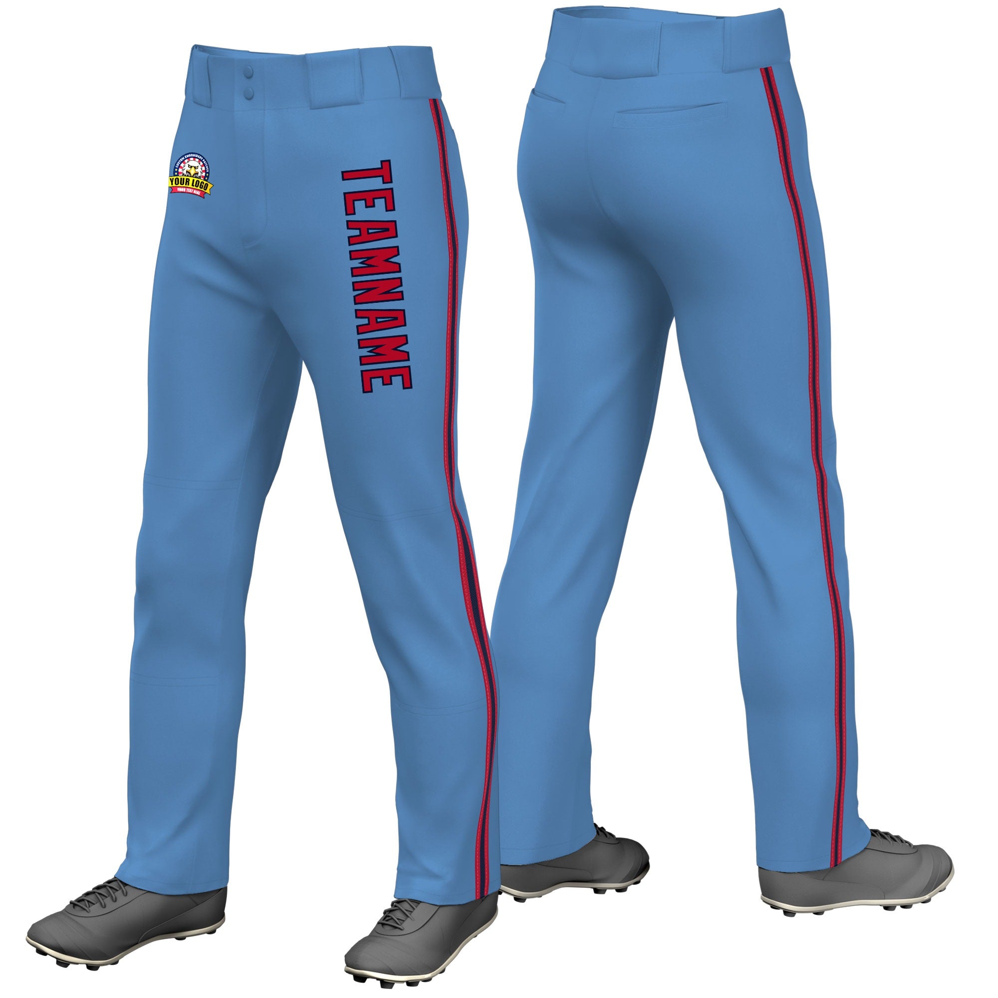 Custom Light Blue Red Navy-Red Classic Fit Stretch Practice Loose-fit Baseball Pants