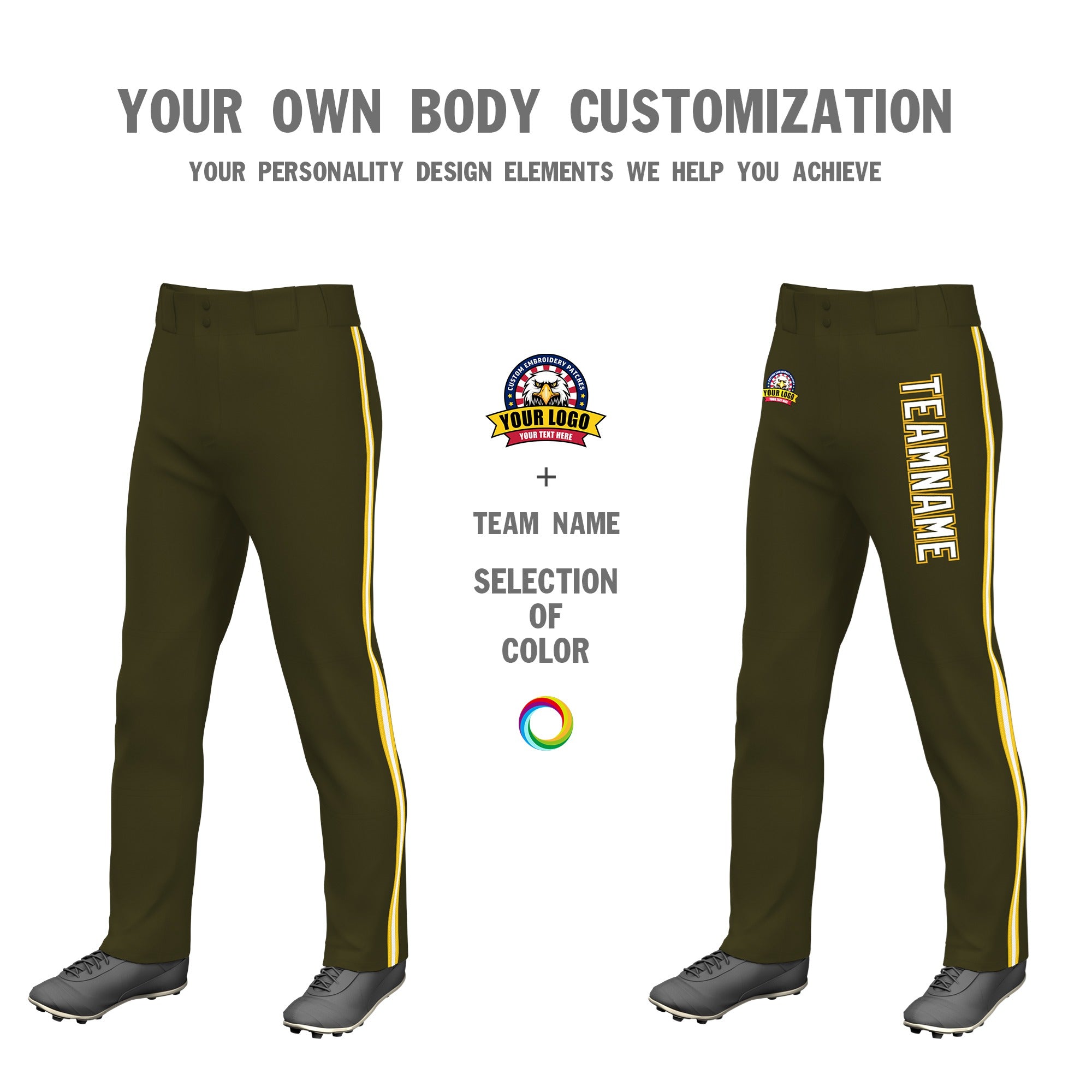 Custom Olive Gold01 White-Gold01 Classic Fit Stretch Practice Loose-fit Baseball Pants