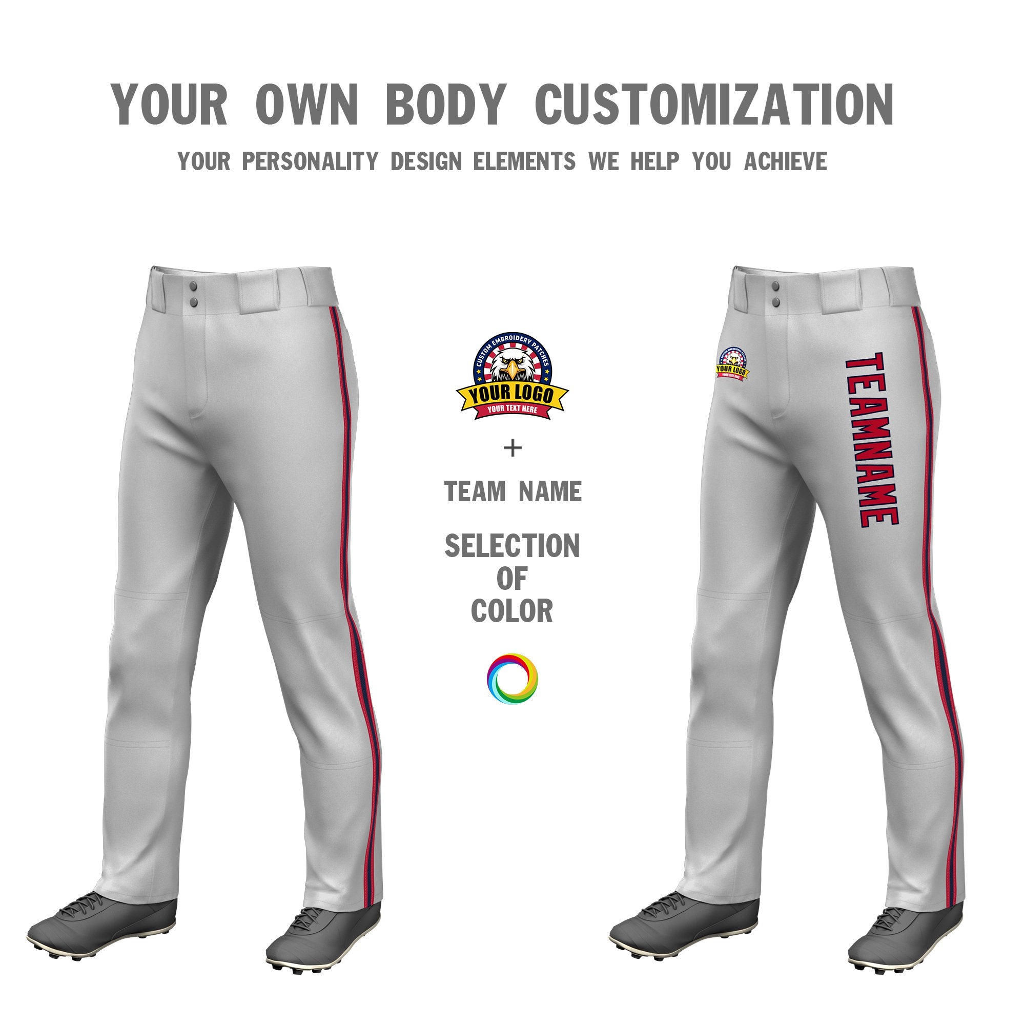 Custom Gray Red Navy-Red Classic Fit Stretch Practice Loose-fit Baseball Pants