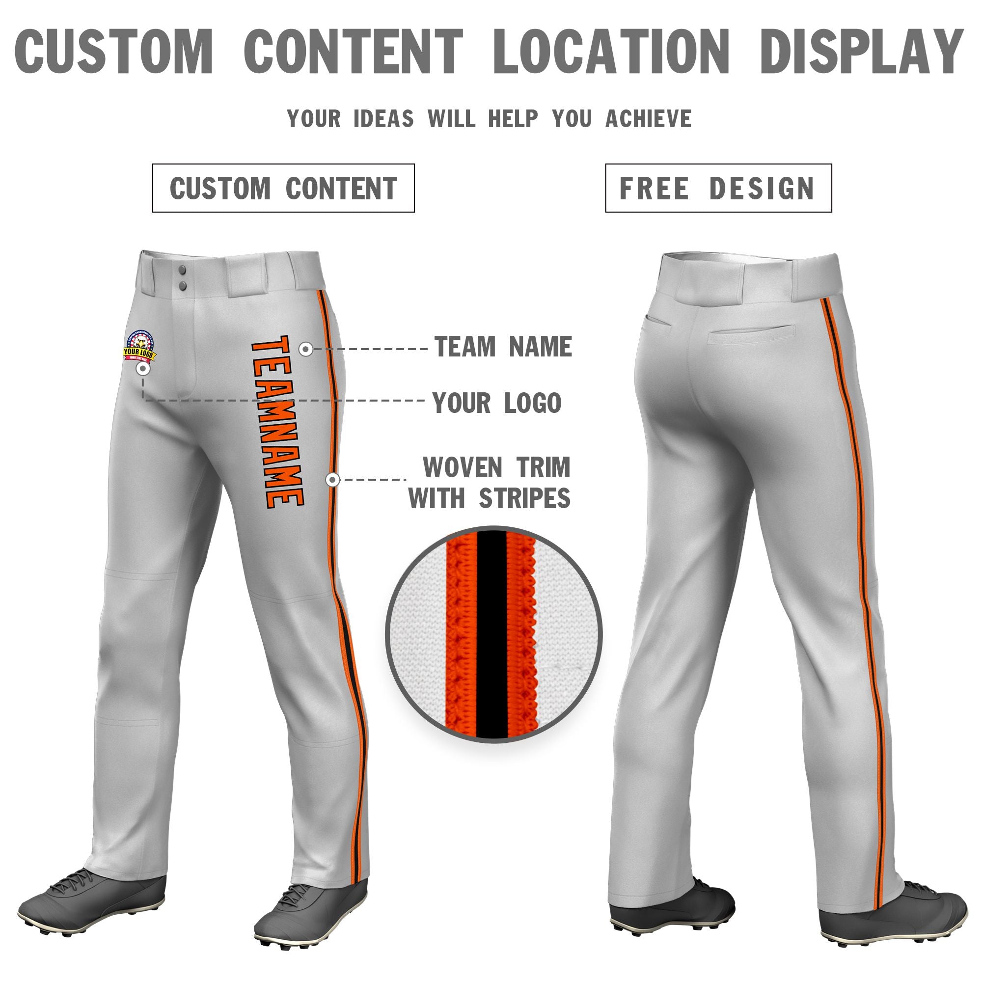 Custom Gray Orange Black-Orange Classic Fit Stretch Practice Loose-fit Baseball Pants