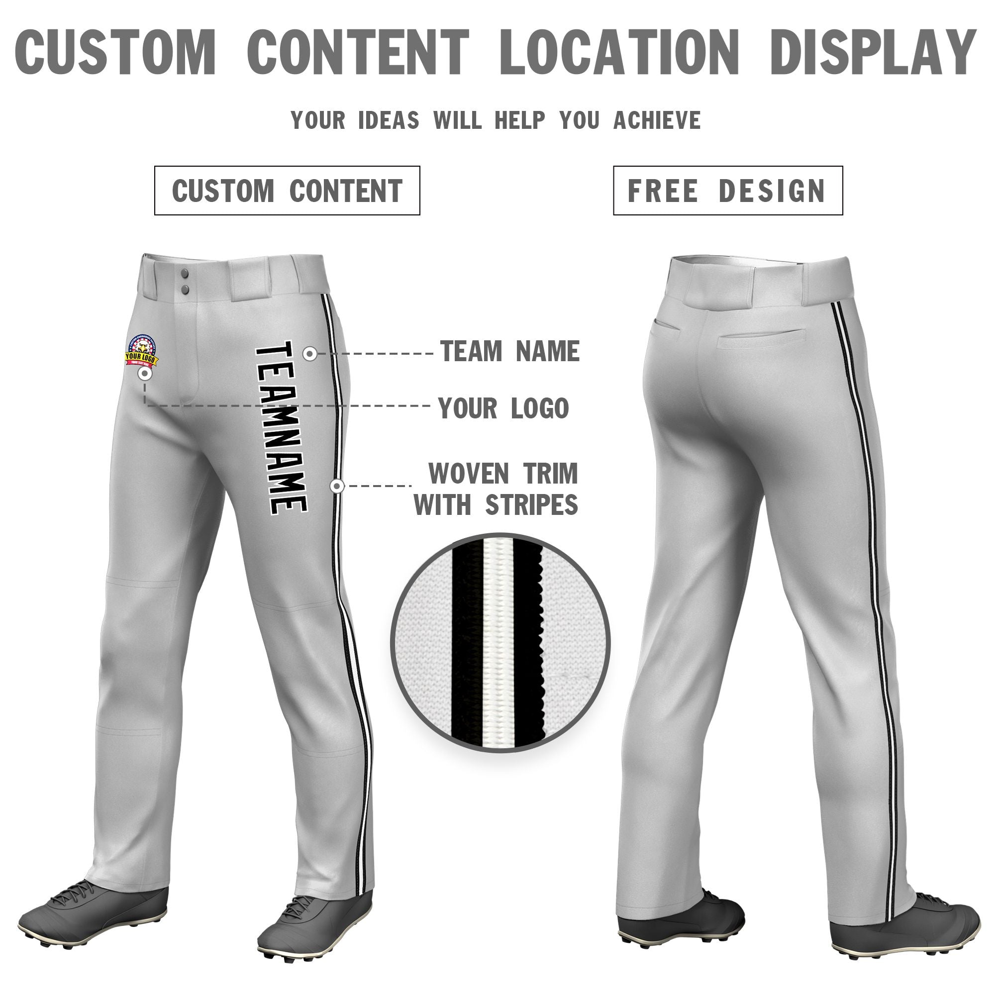 Custom Gray Black White-Black Classic Fit Stretch Practice Loose-fit Baseball Pants