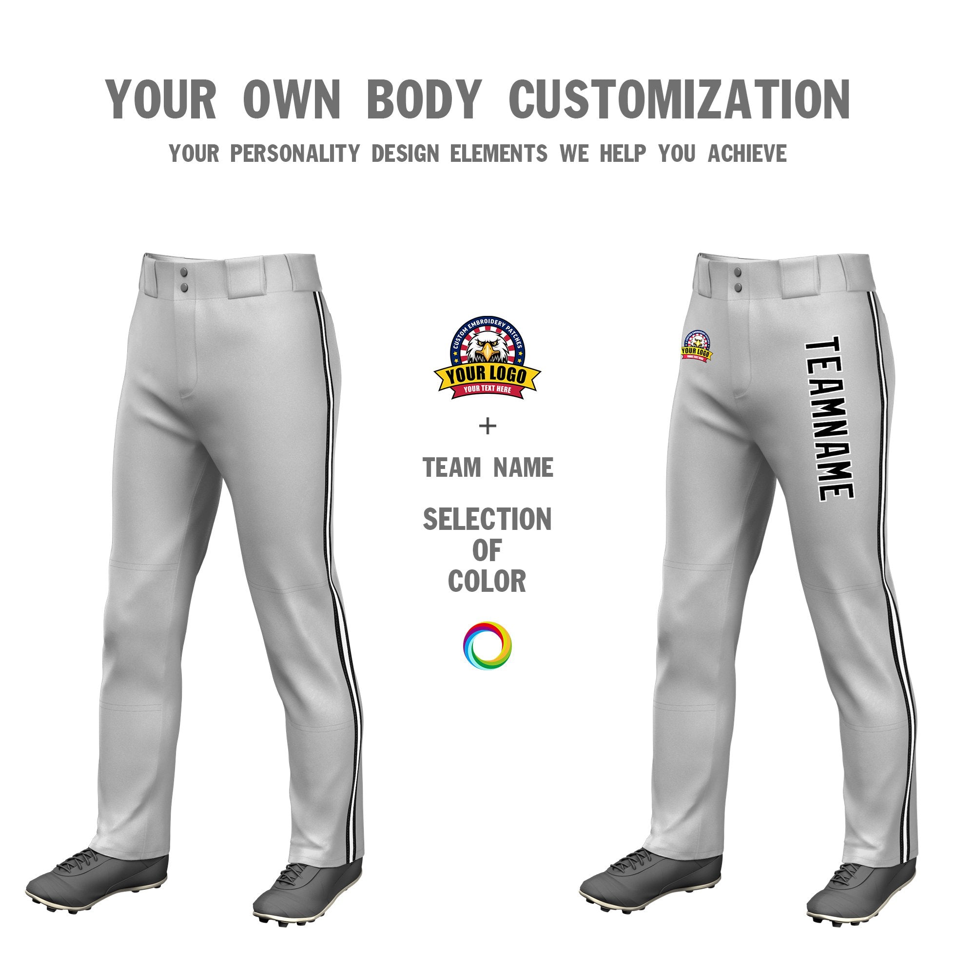 Custom Gray Black White-Black Classic Fit Stretch Practice Loose-fit Baseball Pants