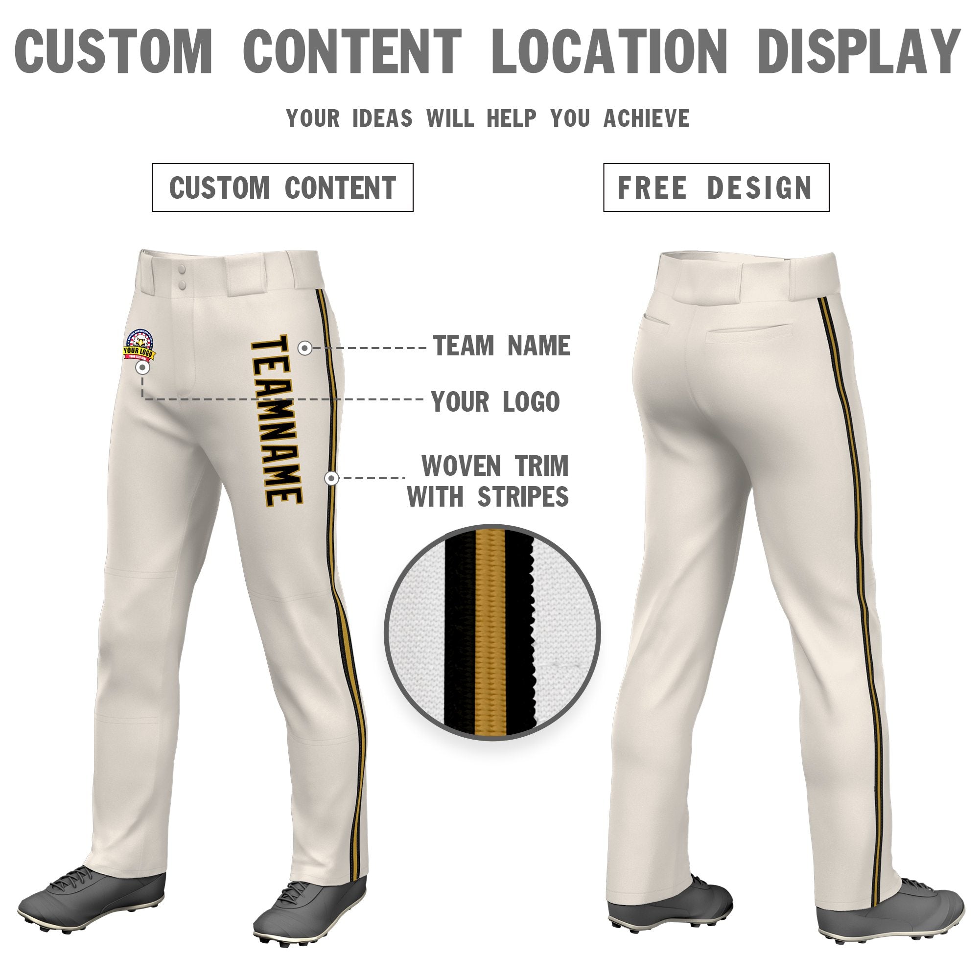 Custom Khaki Black Old Gold-Black Classic Fit Stretch Practice Loose-fit Baseball Pants