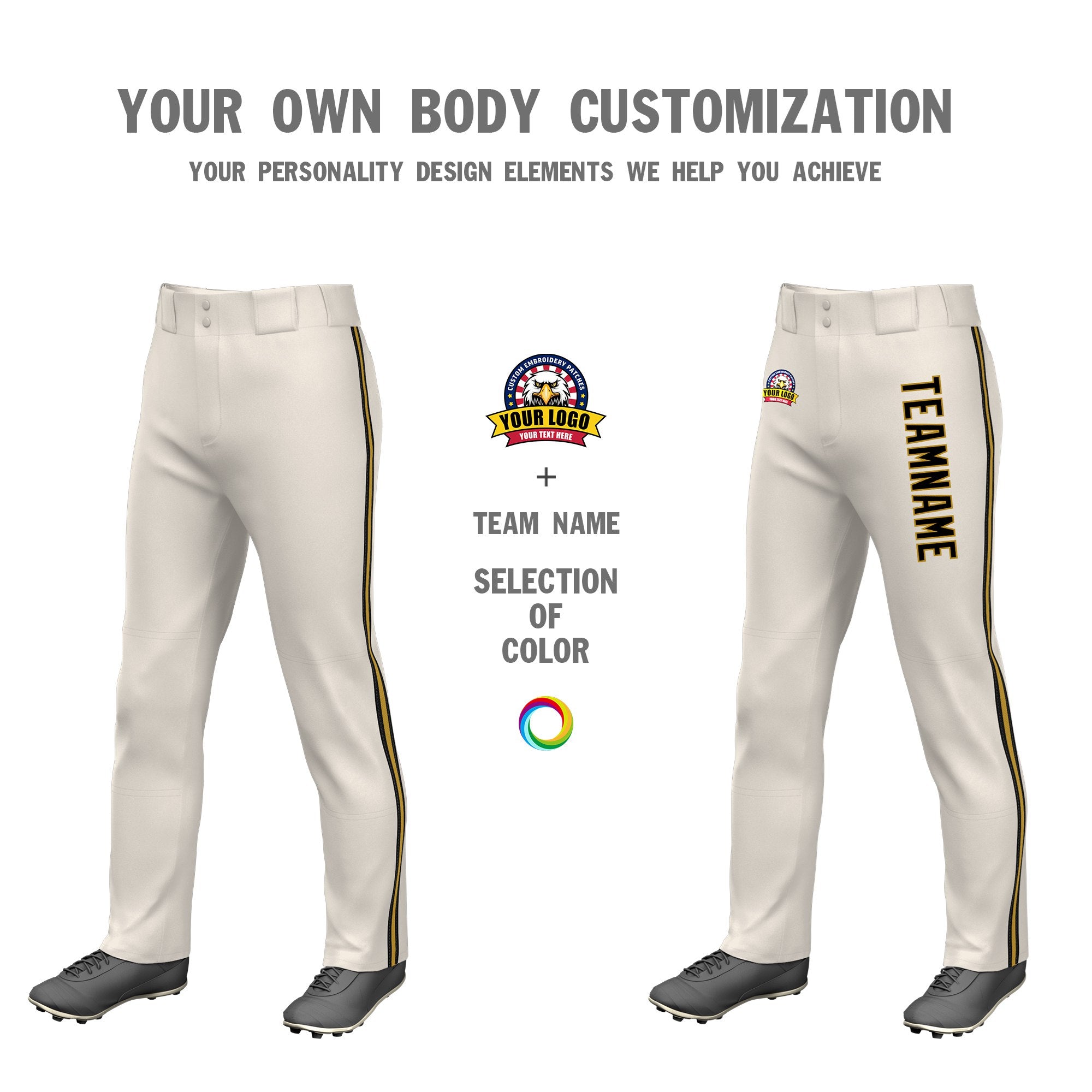 Custom Khaki Black Old Gold-Black Classic Fit Stretch Practice Loose-fit Baseball Pants