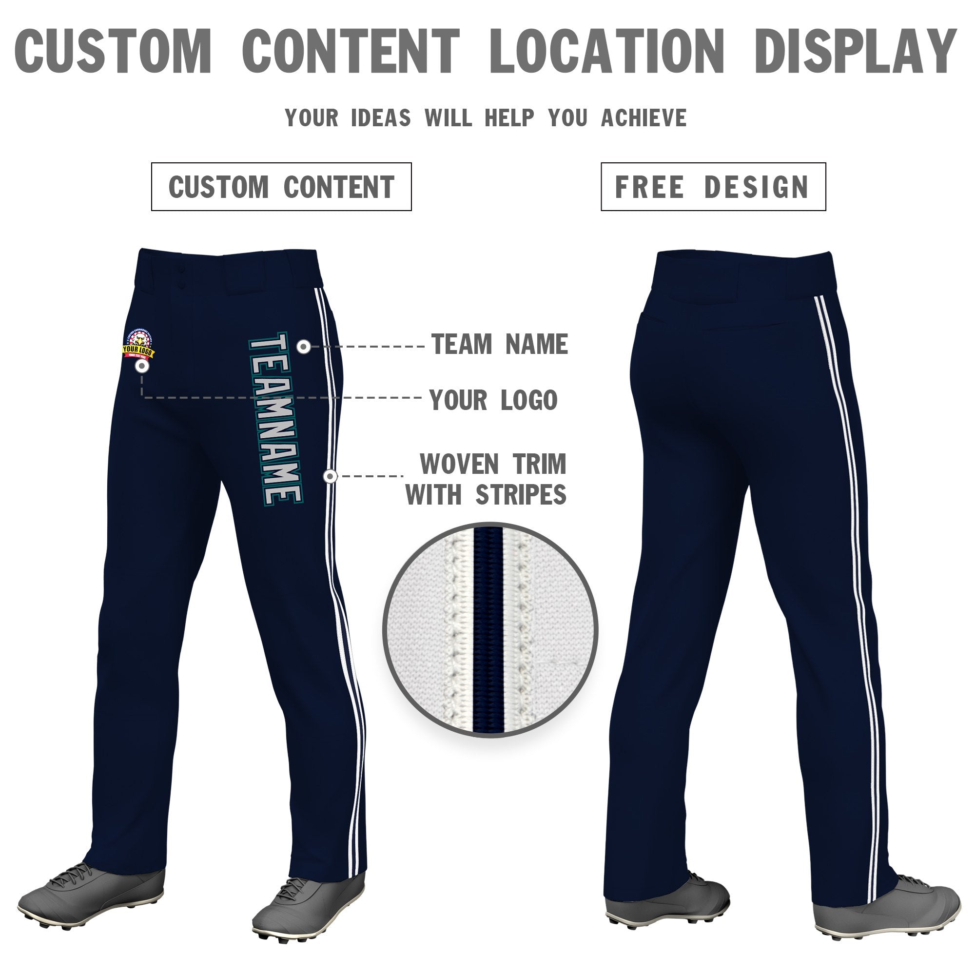 Custom Navy White Navy-White Classic Fit Stretch Practice Loose-fit Baseball Pants