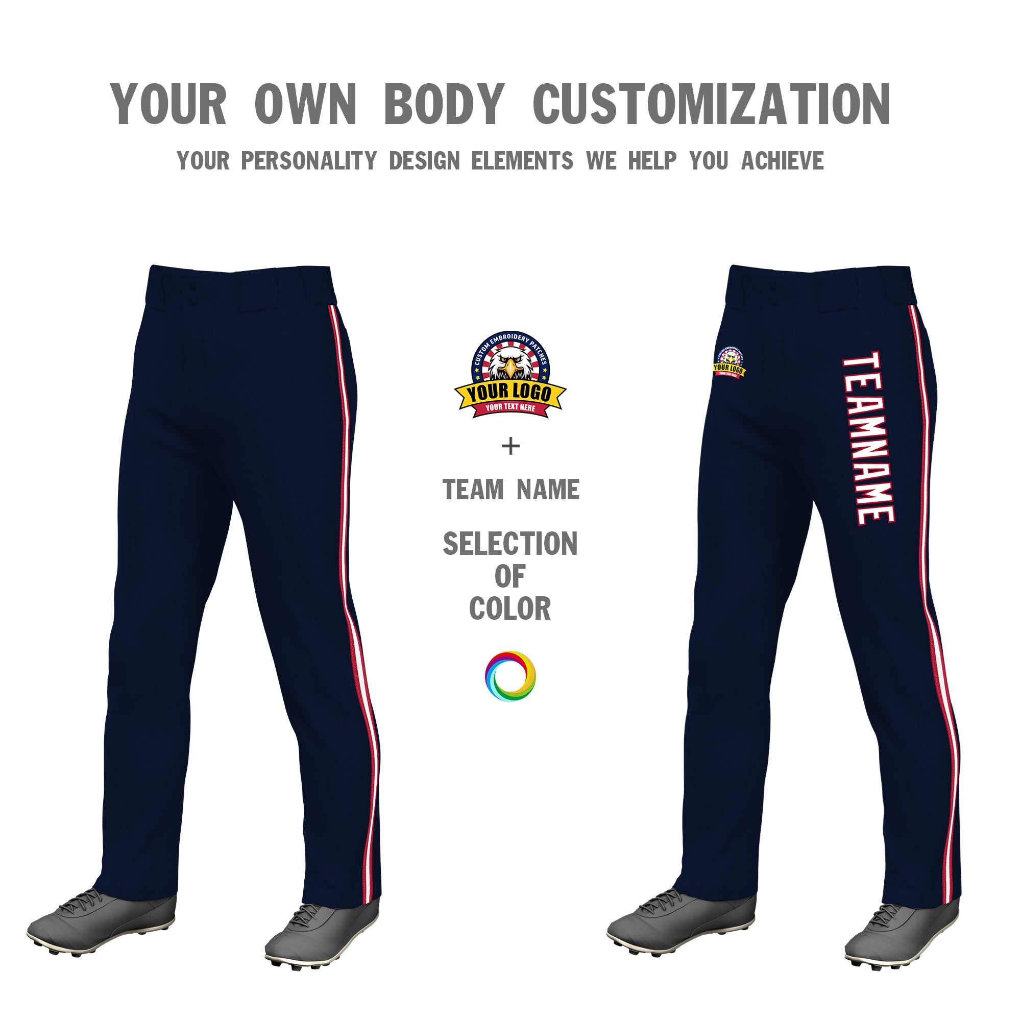 Custom Navy Red White-Red Classic Fit Stretch Practice Loose-fit Baseball Pants