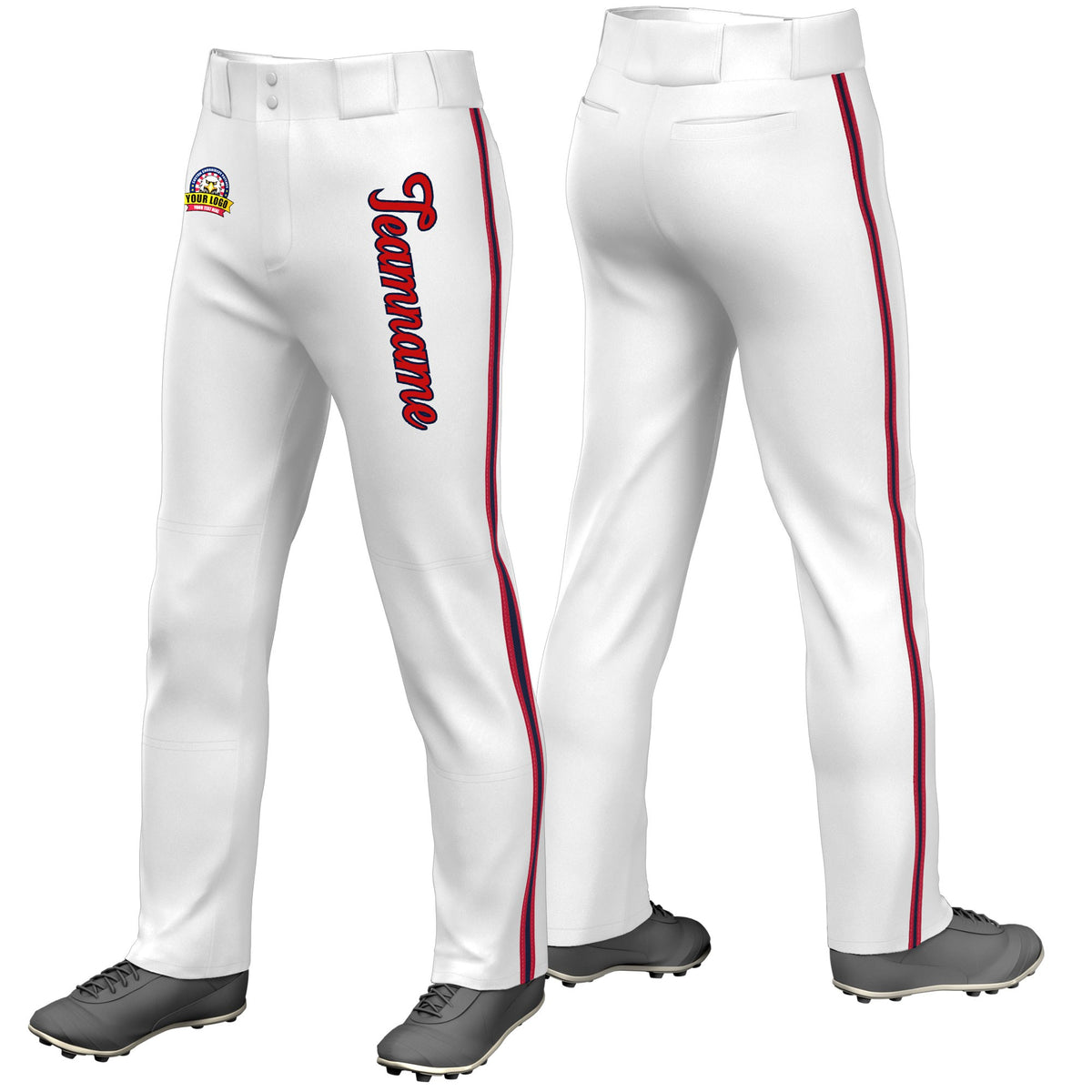 Custom White Red Navy-Red Classic Fit Stretch Practice Loose-fit Baseball Pants