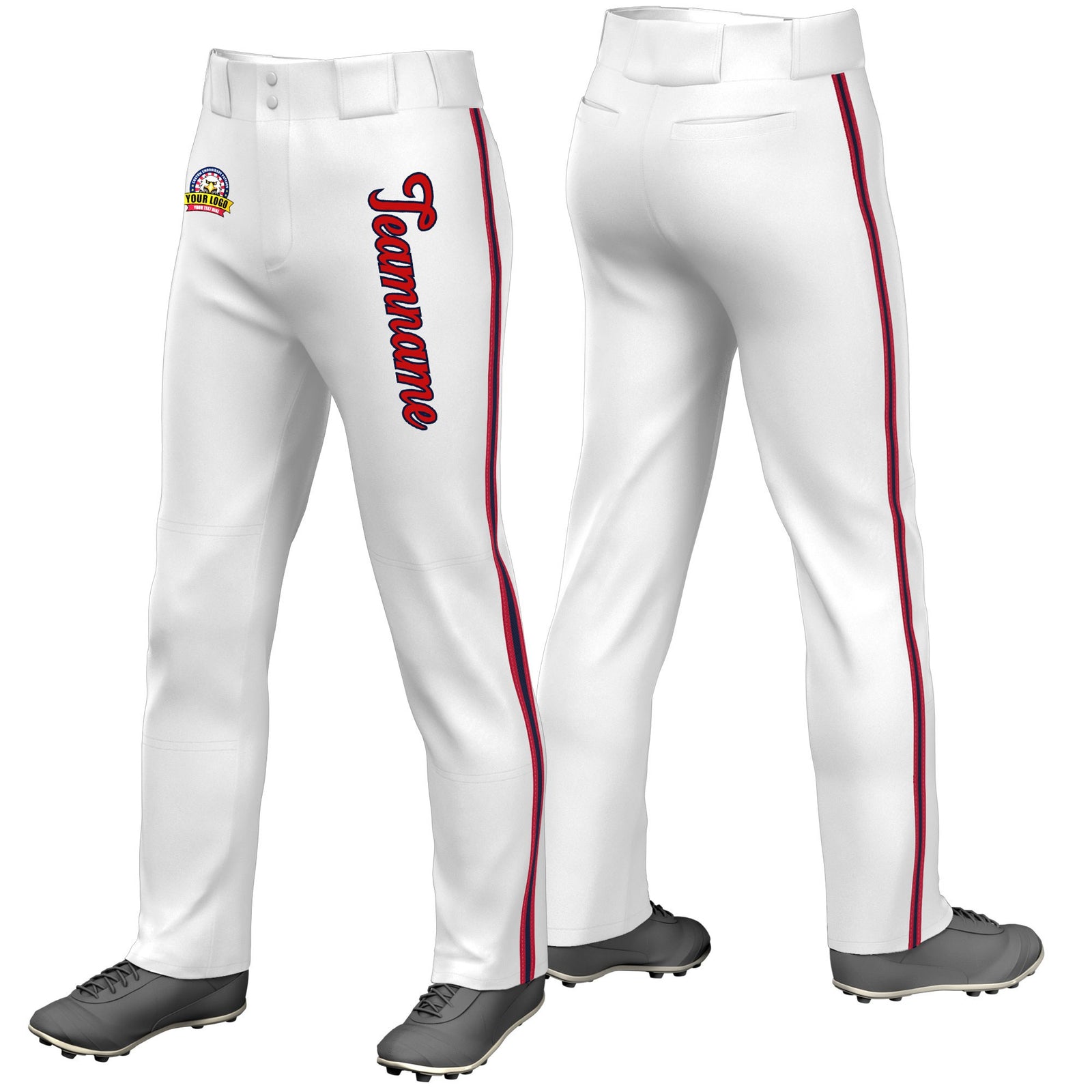 Custom White Red Navy-Red Classic Fit Stretch Practice Loose-fit Baseball Pants