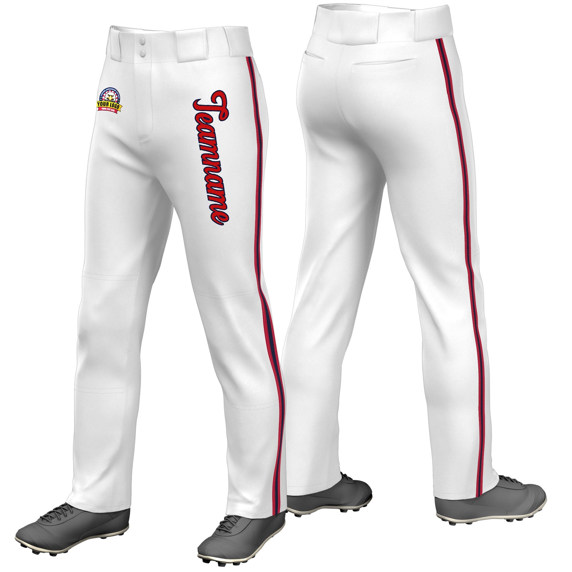 Custom White Red Navy-Red Classic Fit Stretch Practice Loose-fit Baseball Pants