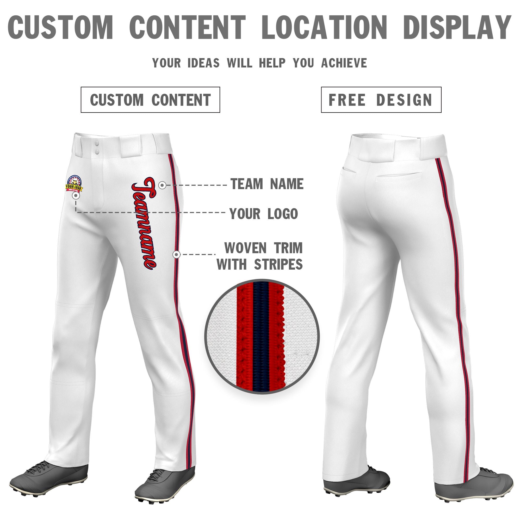 Custom White Red Navy-Red Classic Fit Stretch Practice Loose-fit Baseball Pants