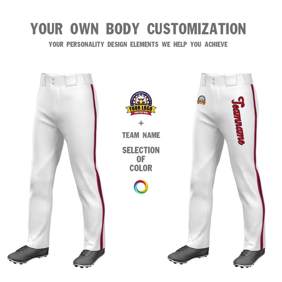 Custom White Red Navy-Red Classic Fit Stretch Practice Loose-fit Baseball Pants