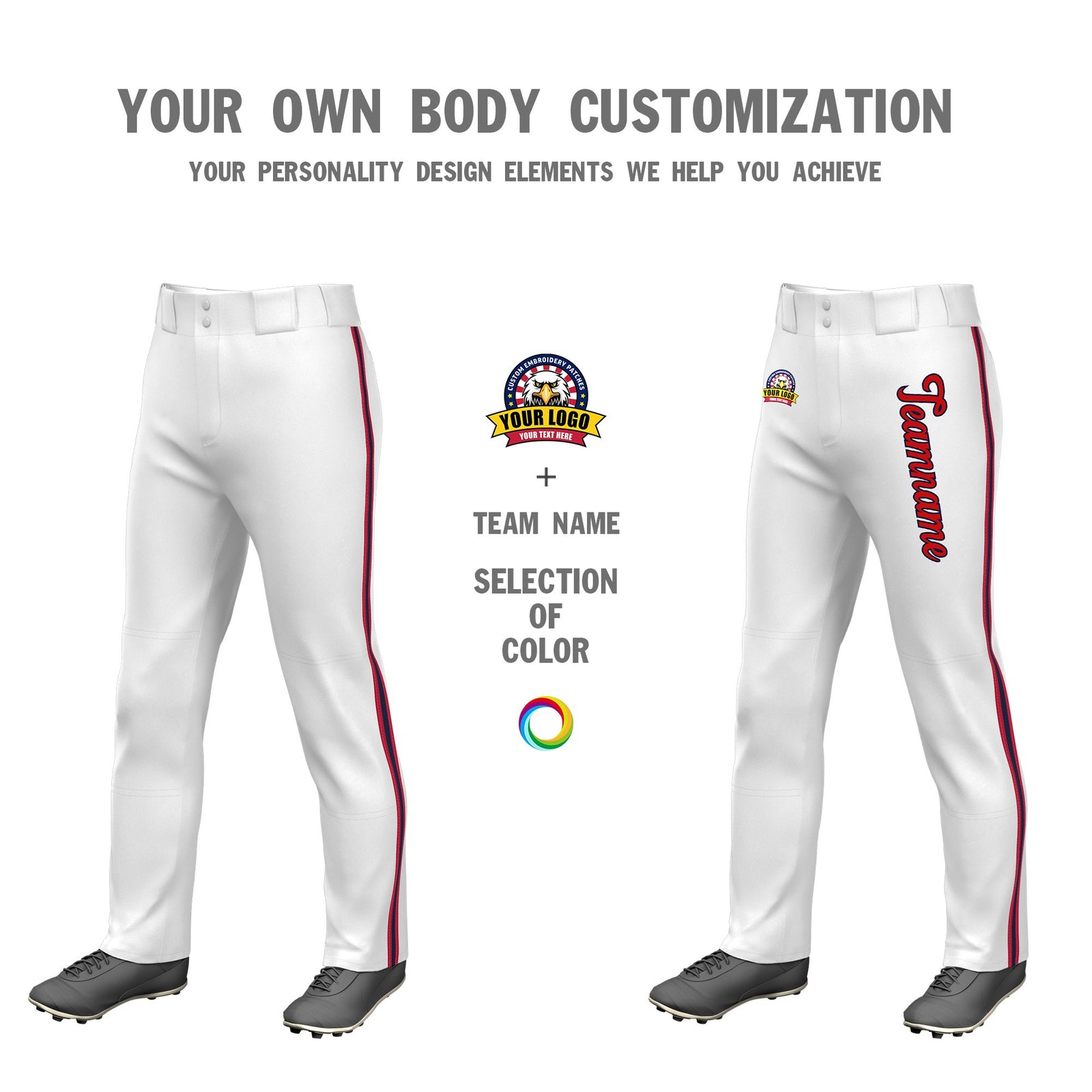 Custom White Red Navy-Red Classic Fit Stretch Practice Loose-fit Baseball Pants