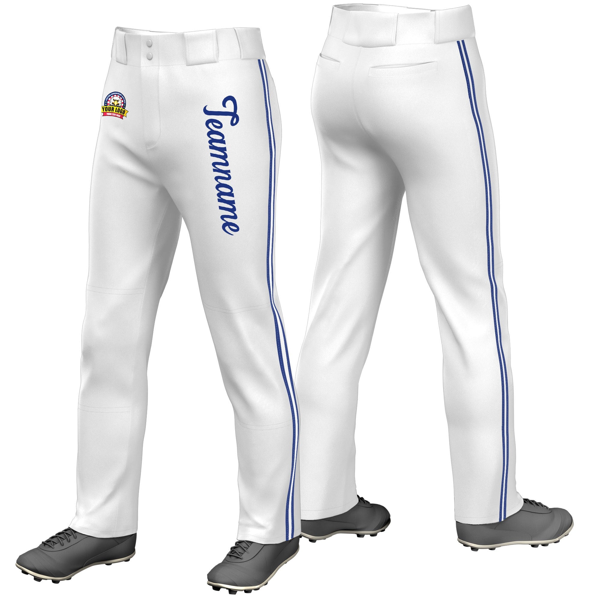 Custom White Royal Blue White-Royal Blue Classic Fit Stretch Practice Loose-fit Baseball Pants