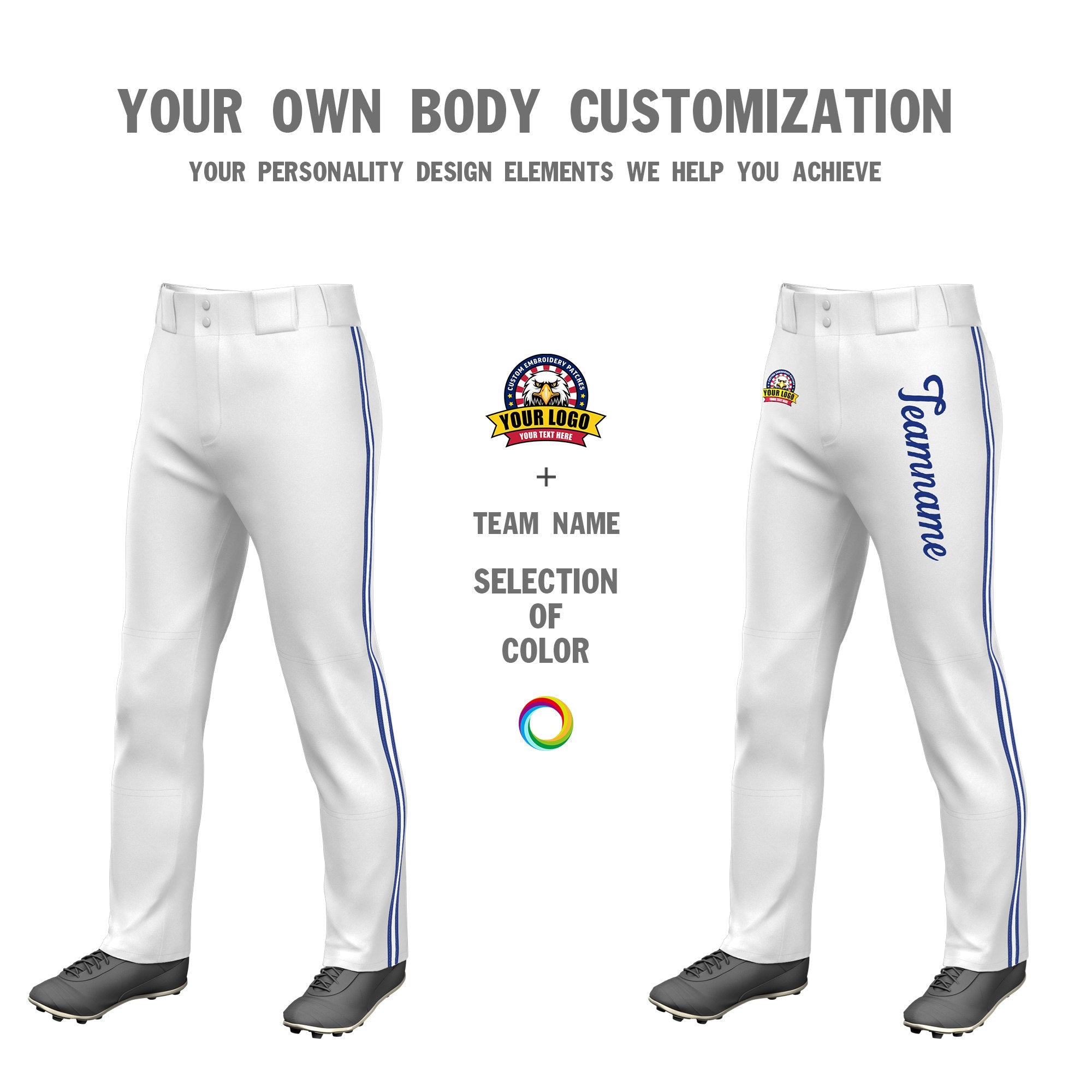 Custom White Royal Blue White-Royal Blue Classic Fit Stretch Practice Loose-fit Baseball Pants