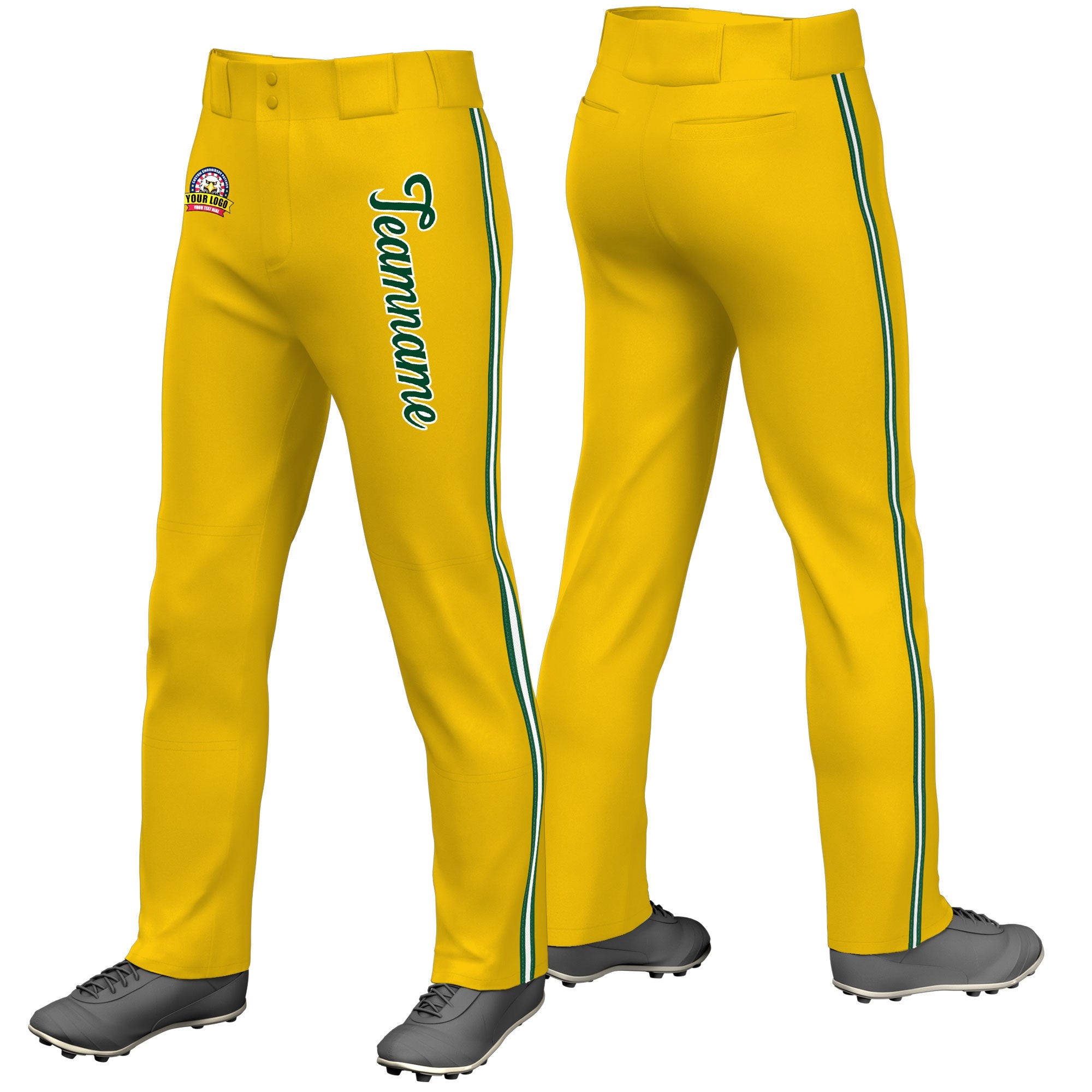 Custom Gold01 Green White-Green Classic Fit Stretch Practice Loose-fit Baseball Pants